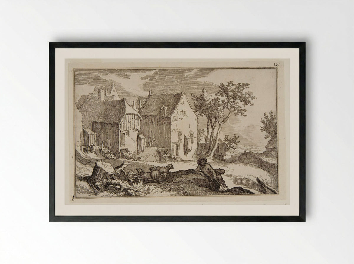 Shepherd before a Town - Boetius Adamsz. Bolswert - Framed Print Black