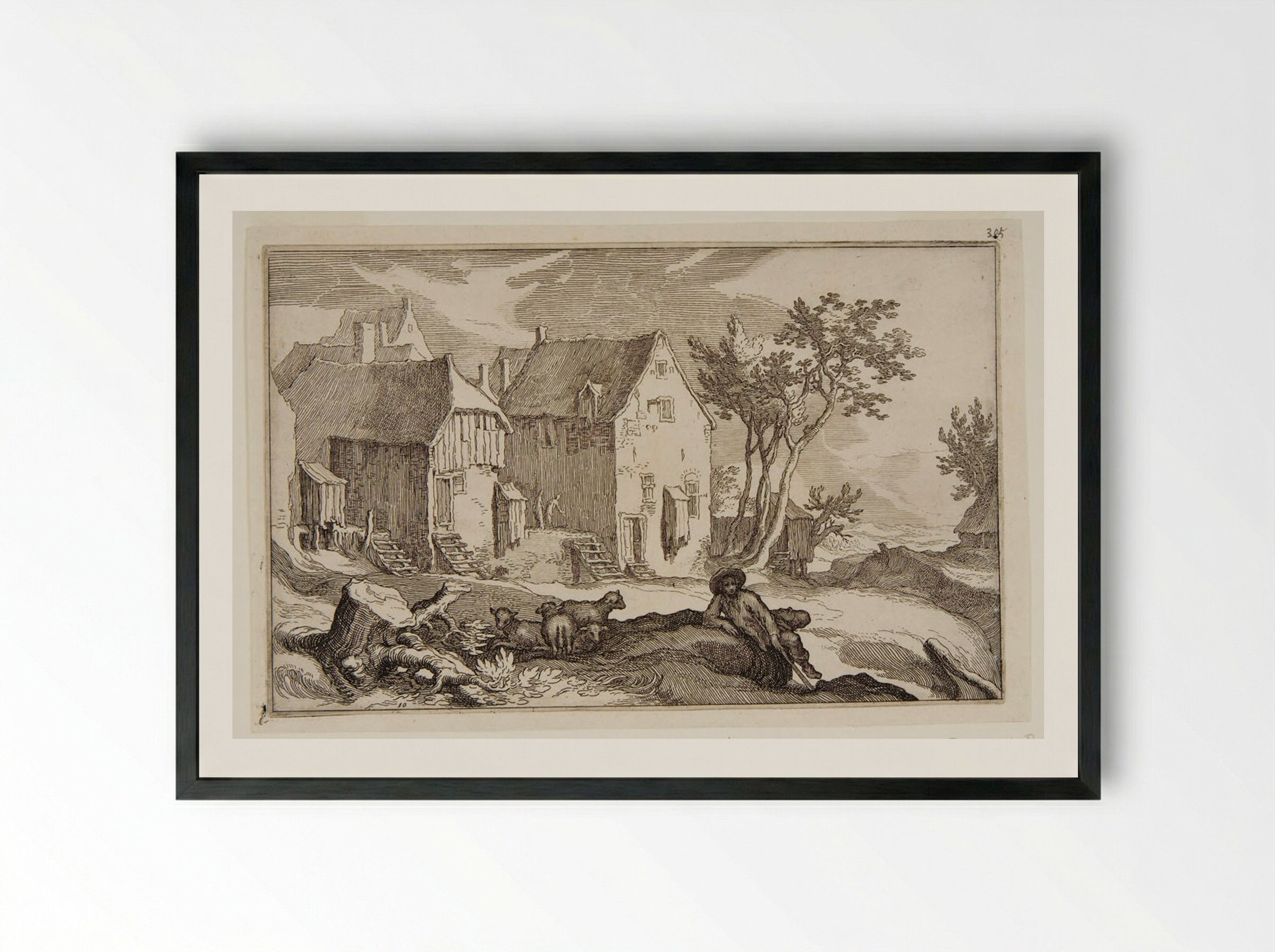 Shepherd before a Town - Boetius Adamsz. Bolswert - Framed Print Black