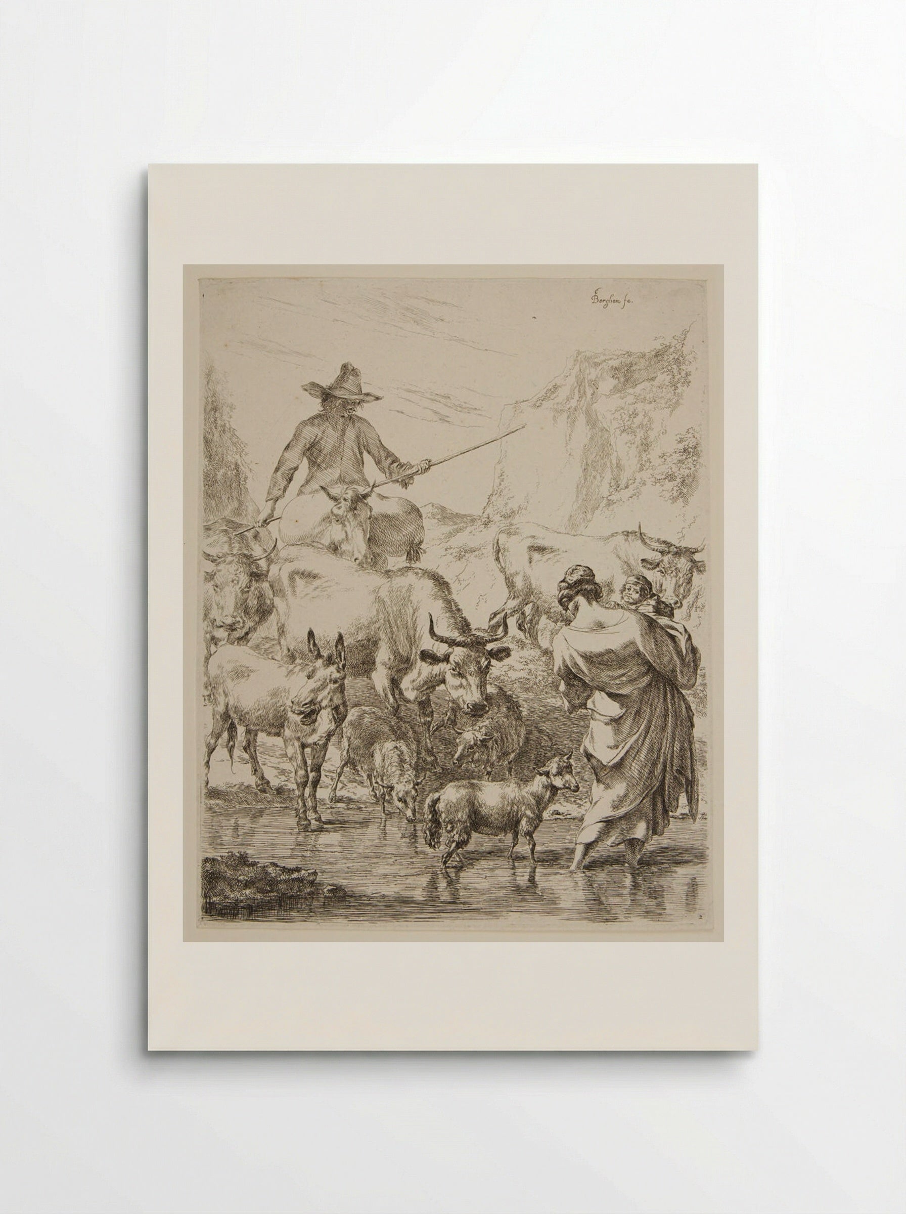 Shepherd with Flock Crossing a Stream - Nicolaes Berchem the Elder - Poster