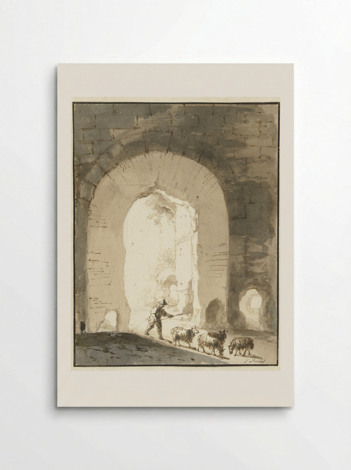 Shepherd with Sheep near a Ruin - Jan Smees - Poster