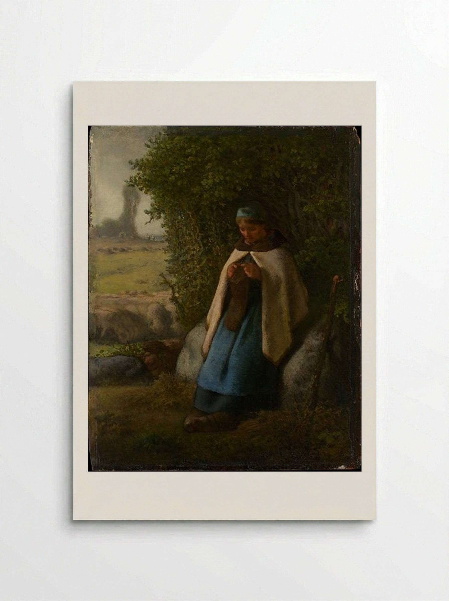 Shepherdess Seated on a Rock - Jean-François Millet - Poster