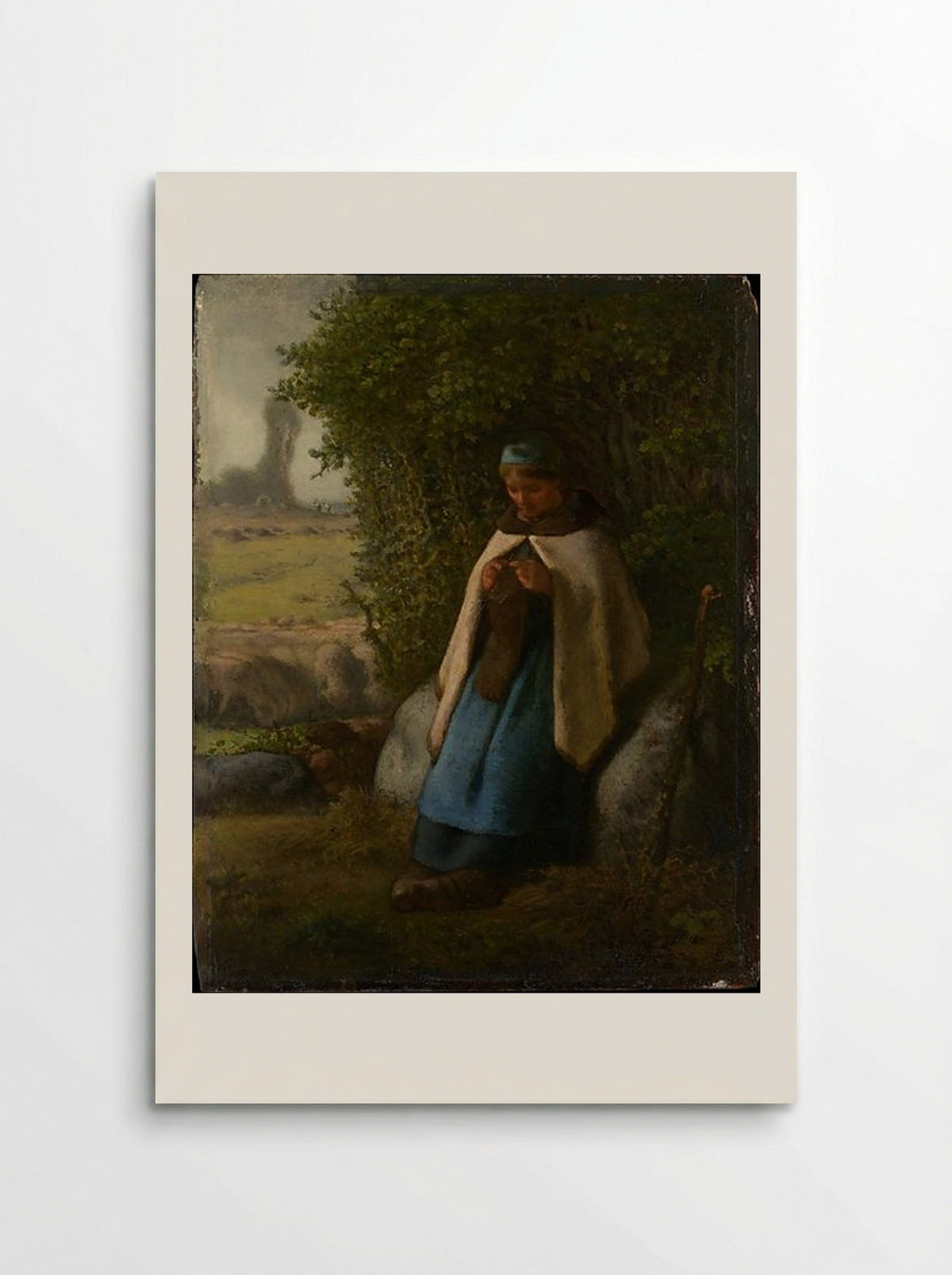 Shepherdess Seated on a Rock - Jean-François Millet - Poster