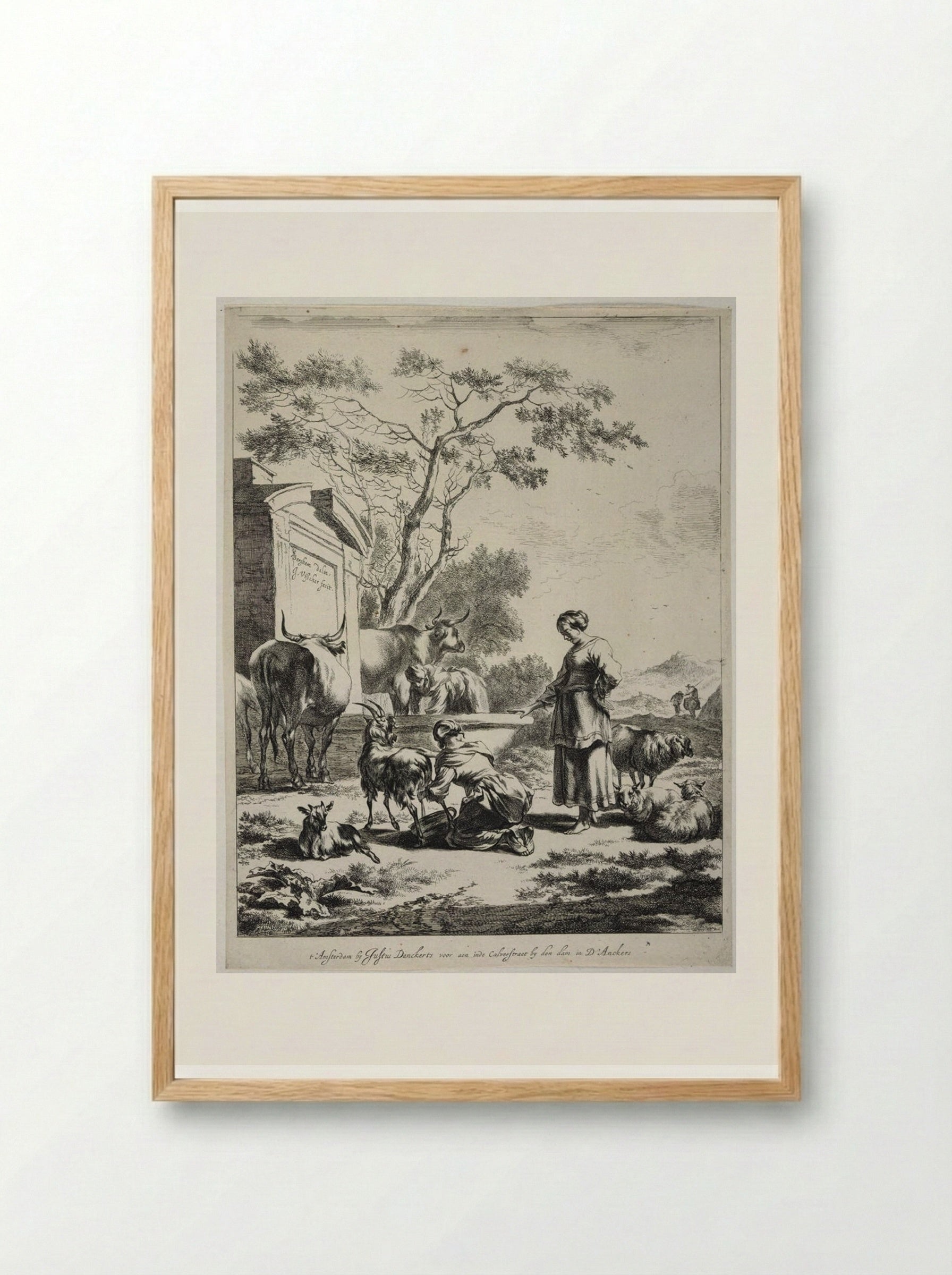 Shepherdess at a Spring - Johannes Visscher - Framed Print Wood