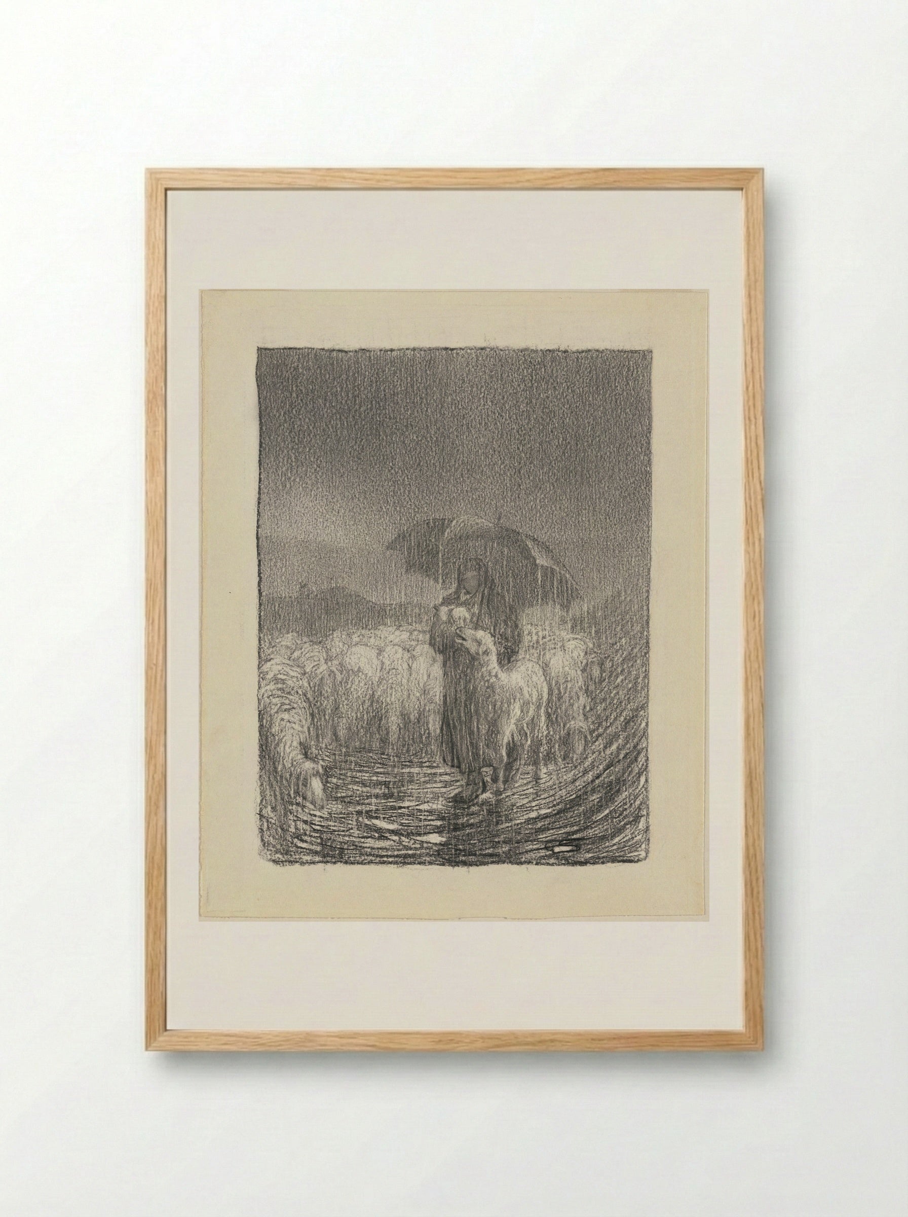 Shepherdess in the Rain - Giovanni Segantini - Framed Print Wood
