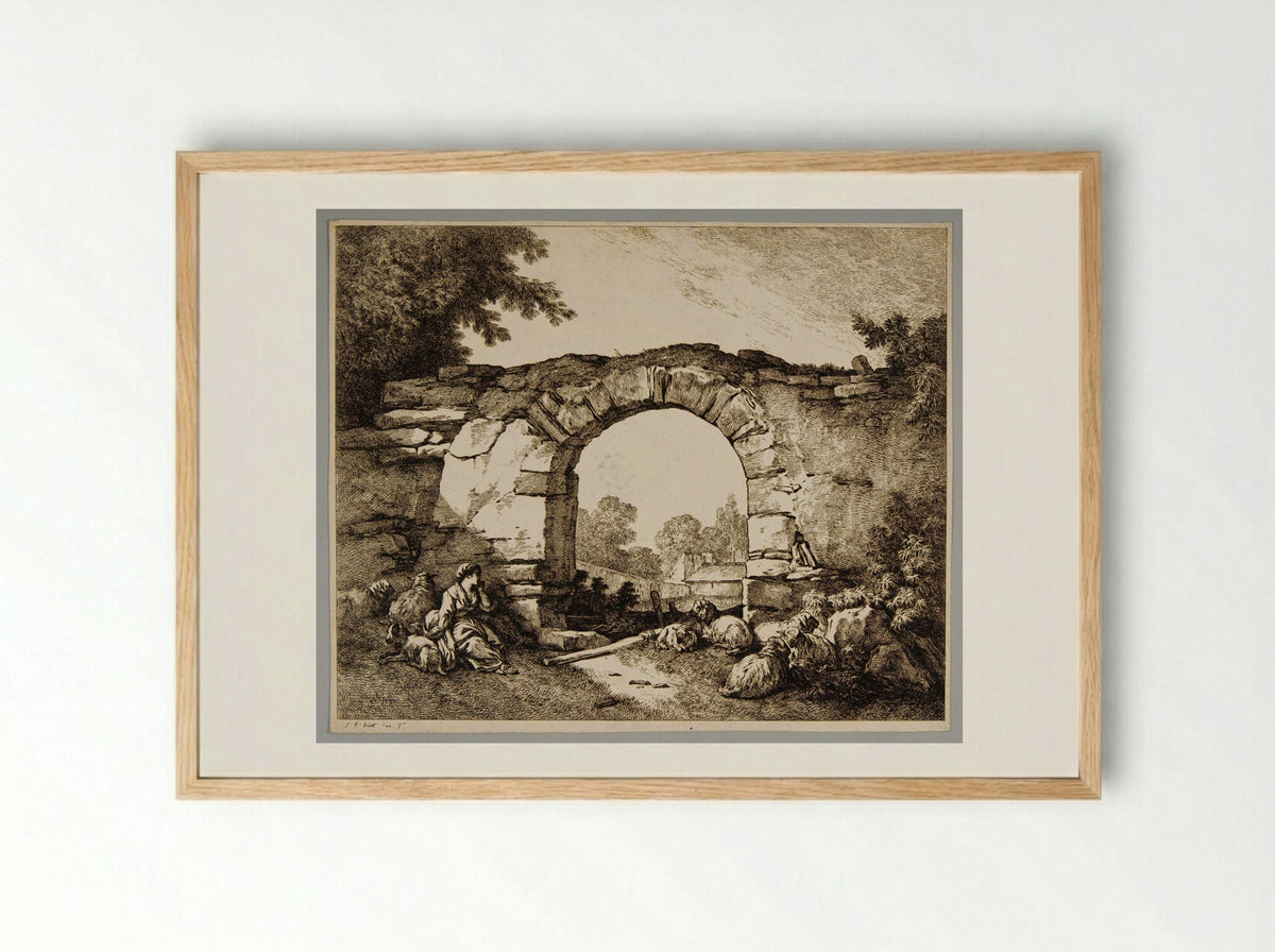 Shepherdess with Flock - Jean-Baptiste Huet - Framed Print Wood