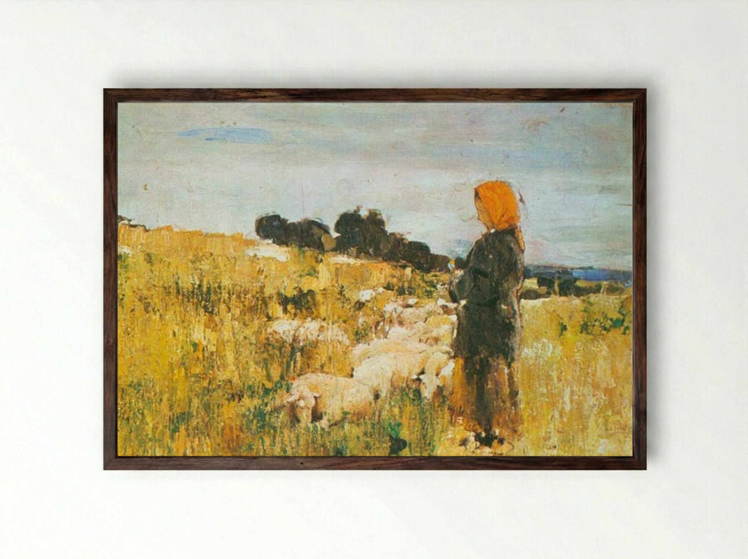 Shepherdess - Stefan Luchian - Framed Print Dark Wood