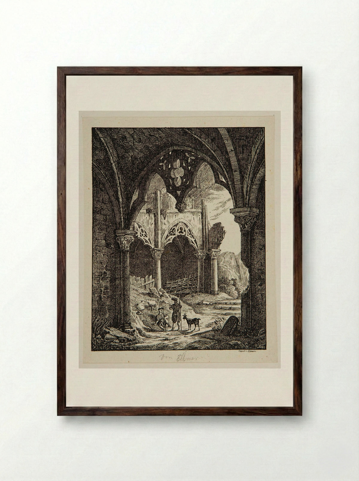 Shepherds Among Ruins - P. Ellmer - Framed Print Dark Wood