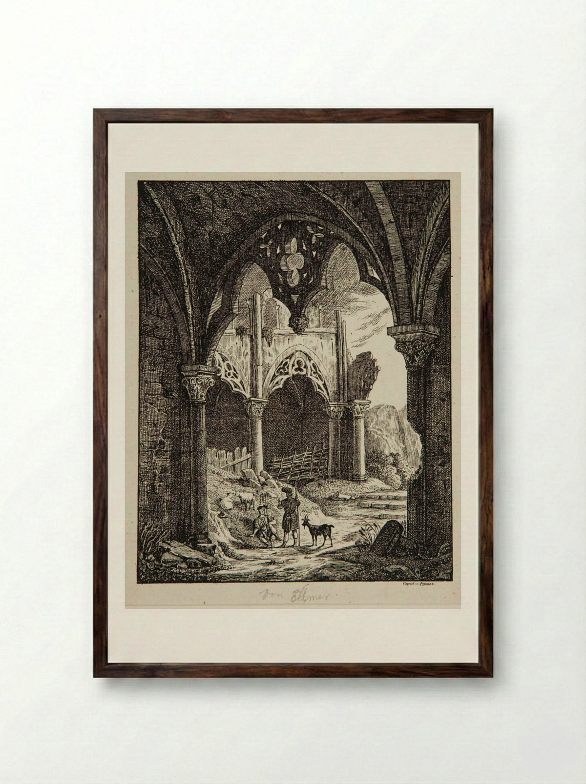 Shepherds Among Ruins - P. Ellmer - Framed Print Dark Wood
