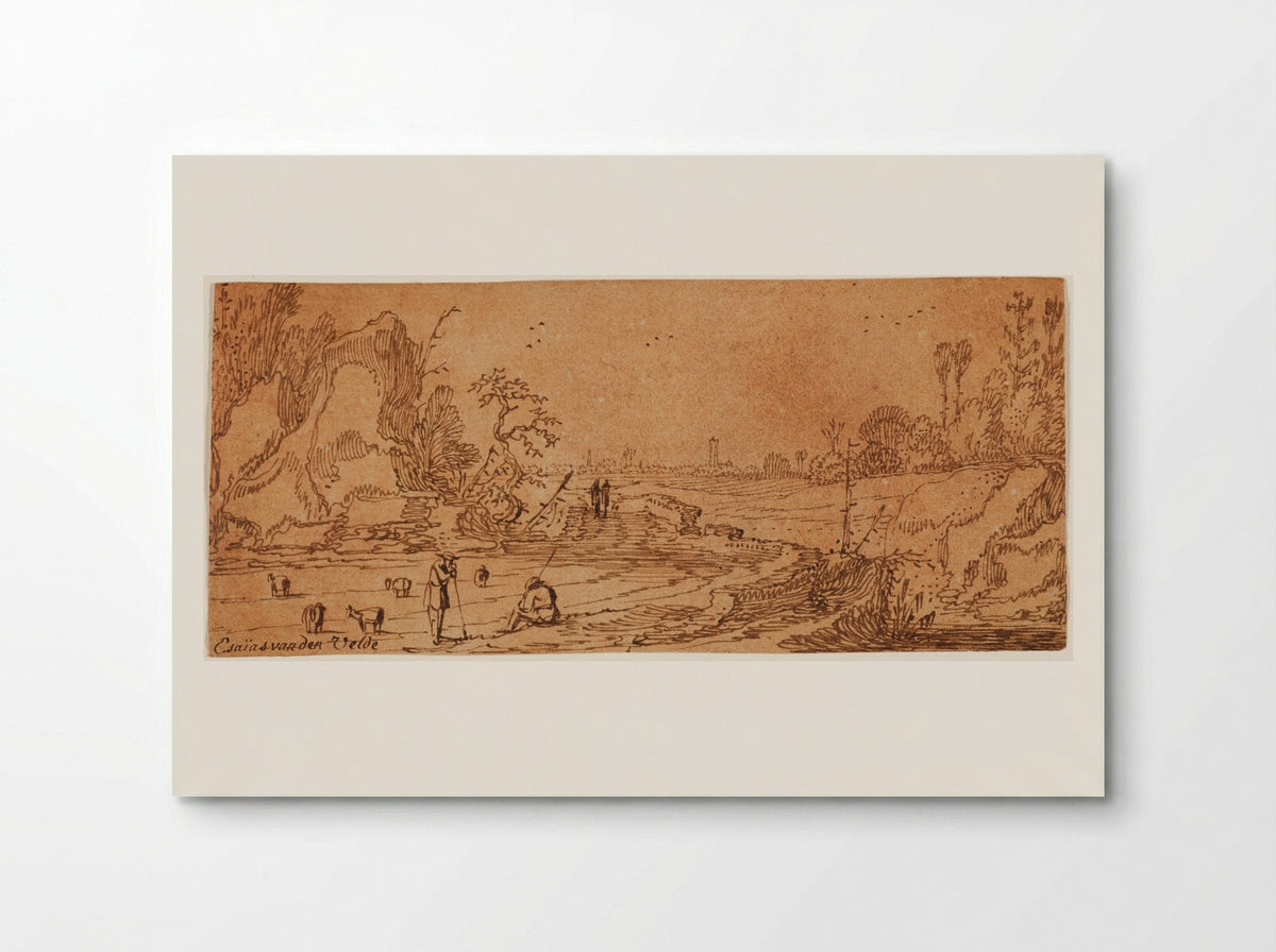 Shepherds and Sheep before a Rock - Esaias van de Velde - Poster