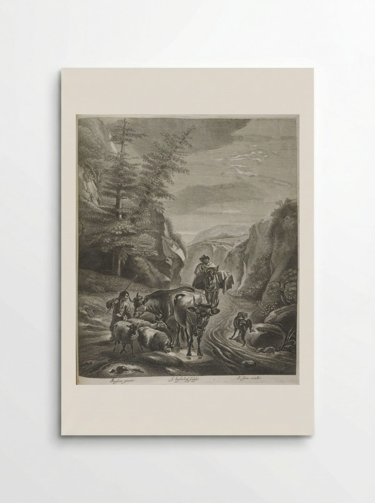 Shepherds with Cows and Sheep on Path in Mountains - Jonas Suyderhoef - Poster