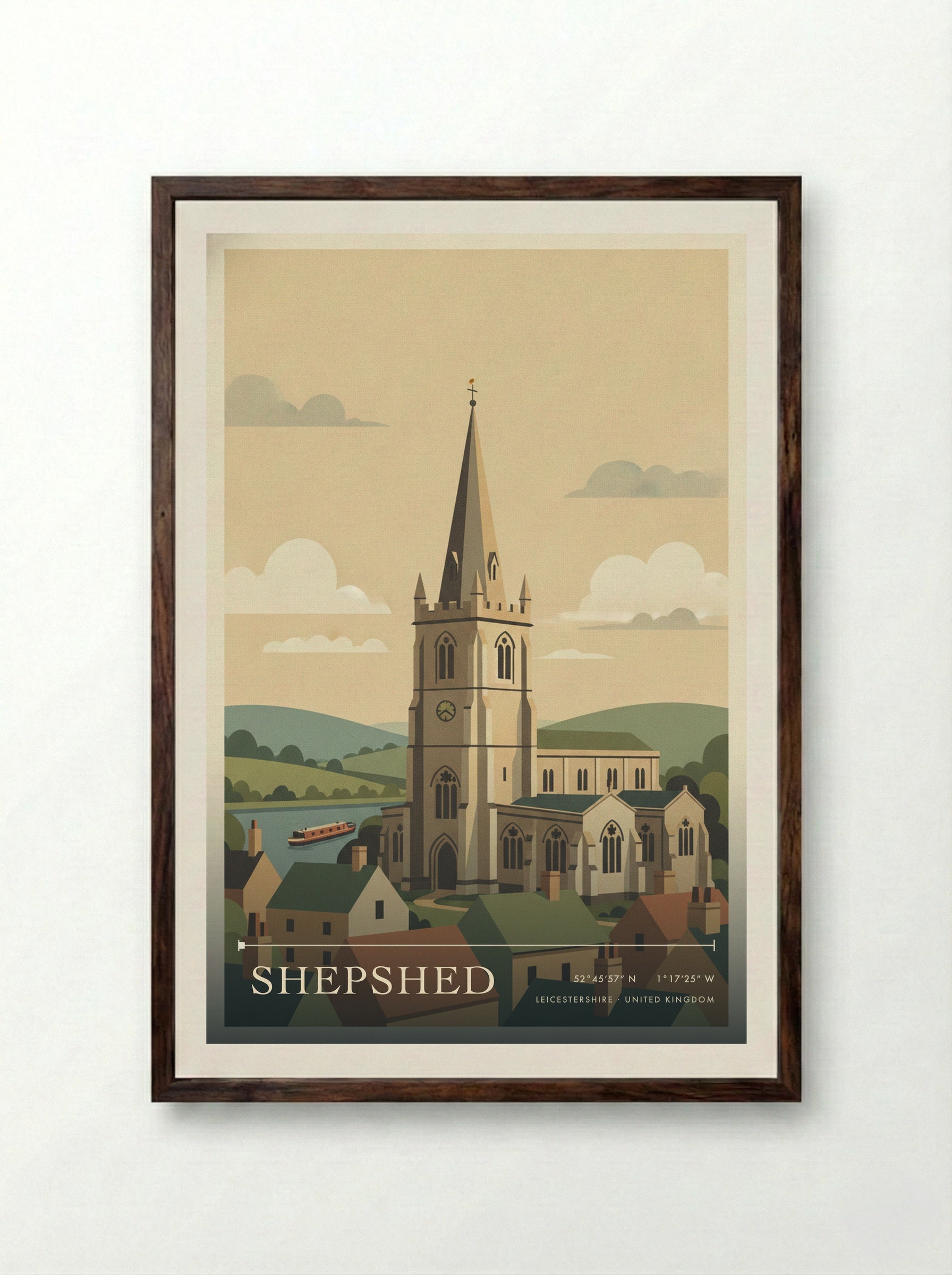 Shepshed Leicestershire United Kingdom Travel Poster - Framed Print Dark Wood