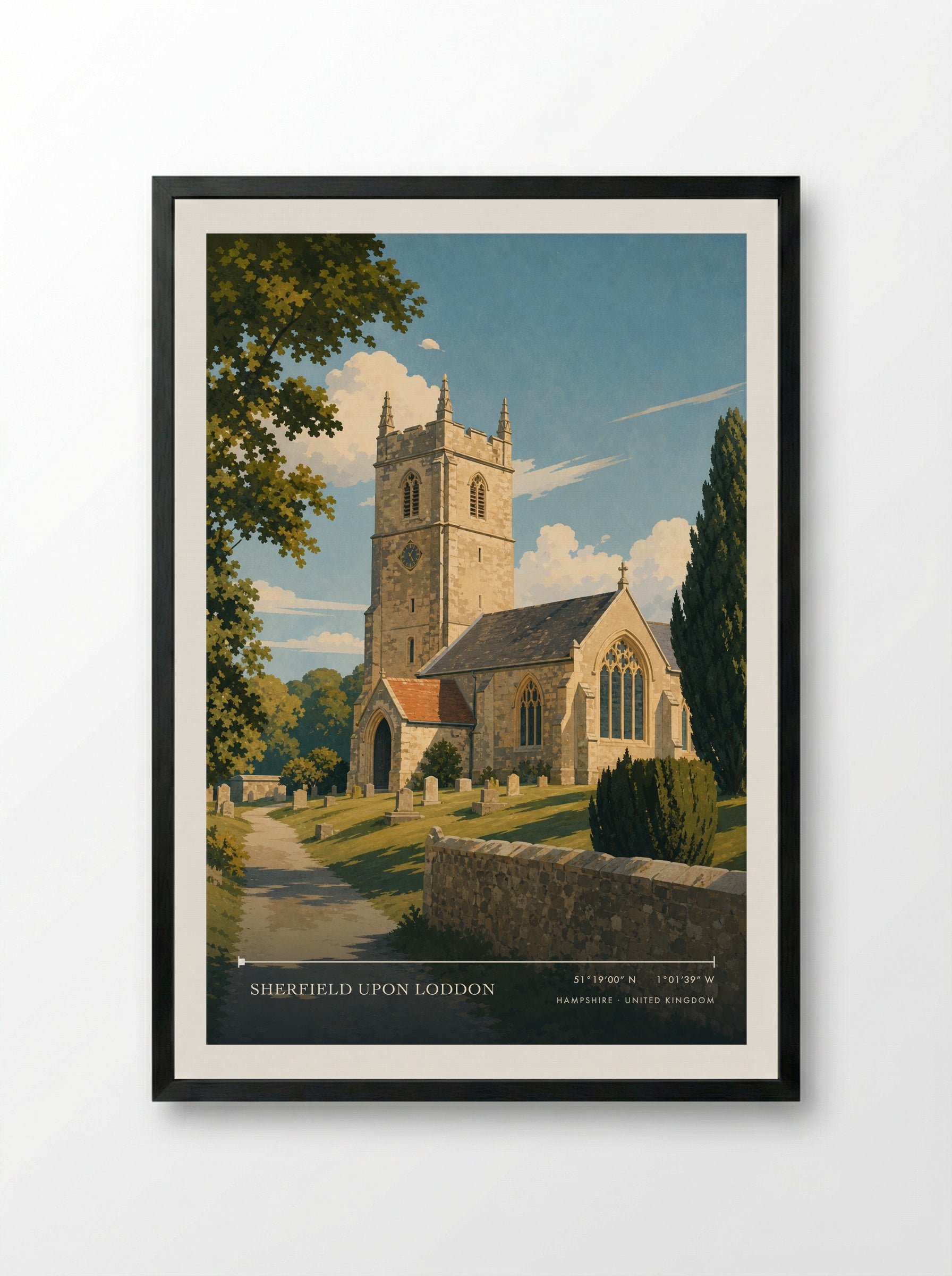 Sherfield upon Loddon Hampshire United Kingdom Travel Poster - Framed Print Black