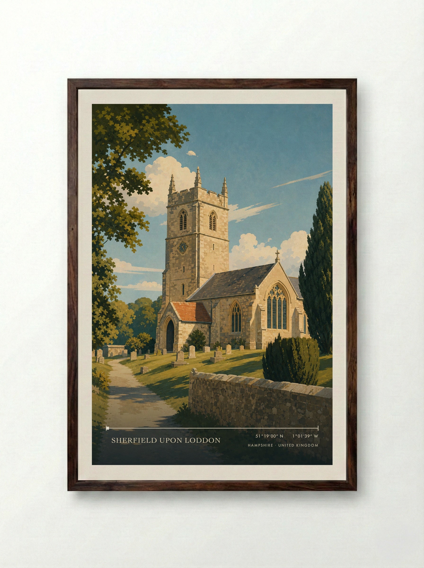 Sherfield upon Loddon Hampshire United Kingdom Travel Poster - Framed Print Dark Wood