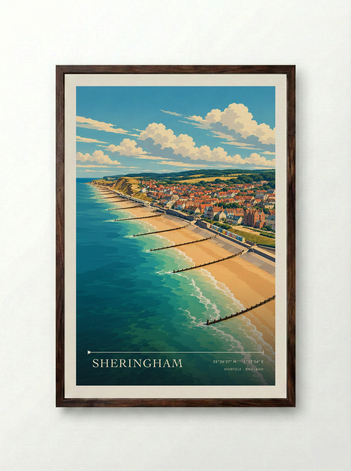 Sheringham, Norfolk | Travel Poster - Framed Print Dark Wood