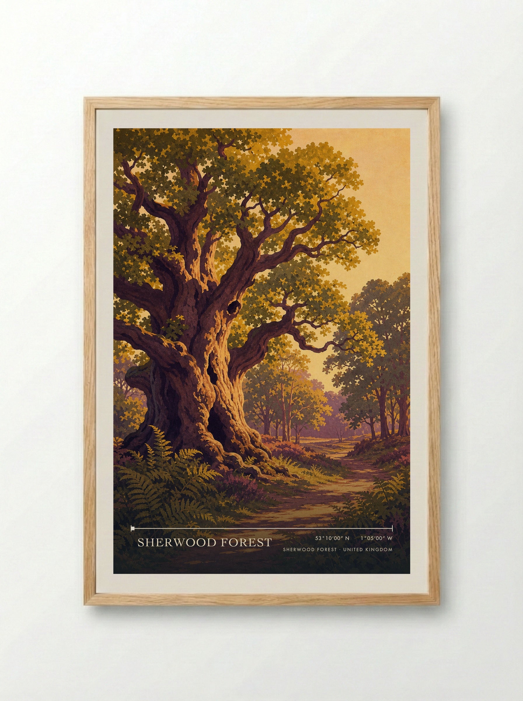 Sherwood Forest United Kingdom Travel Poster - Framed Print Wood