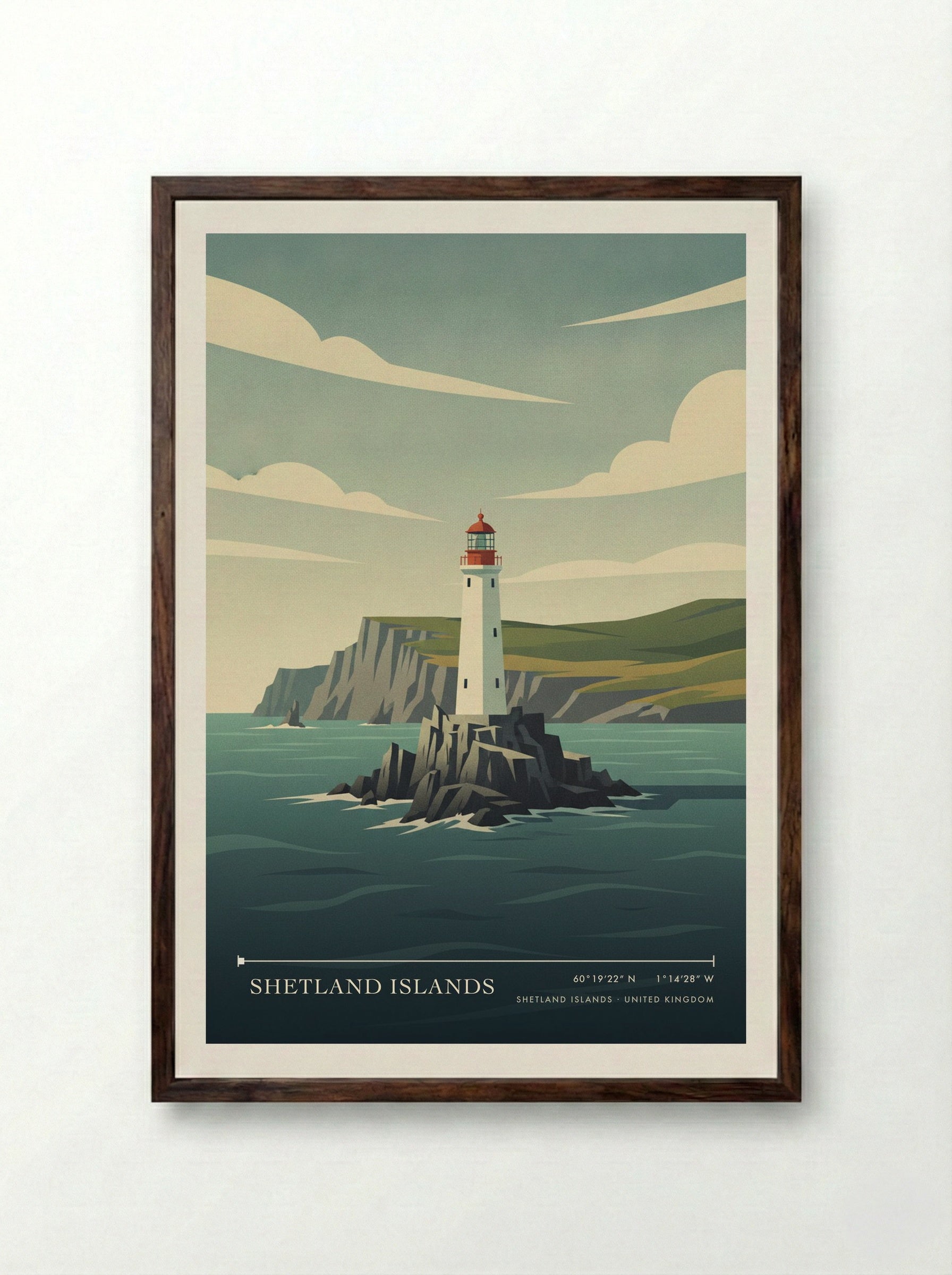 Shetland Islands United Kingdom Travel Poster - Framed Print Dark Wood
