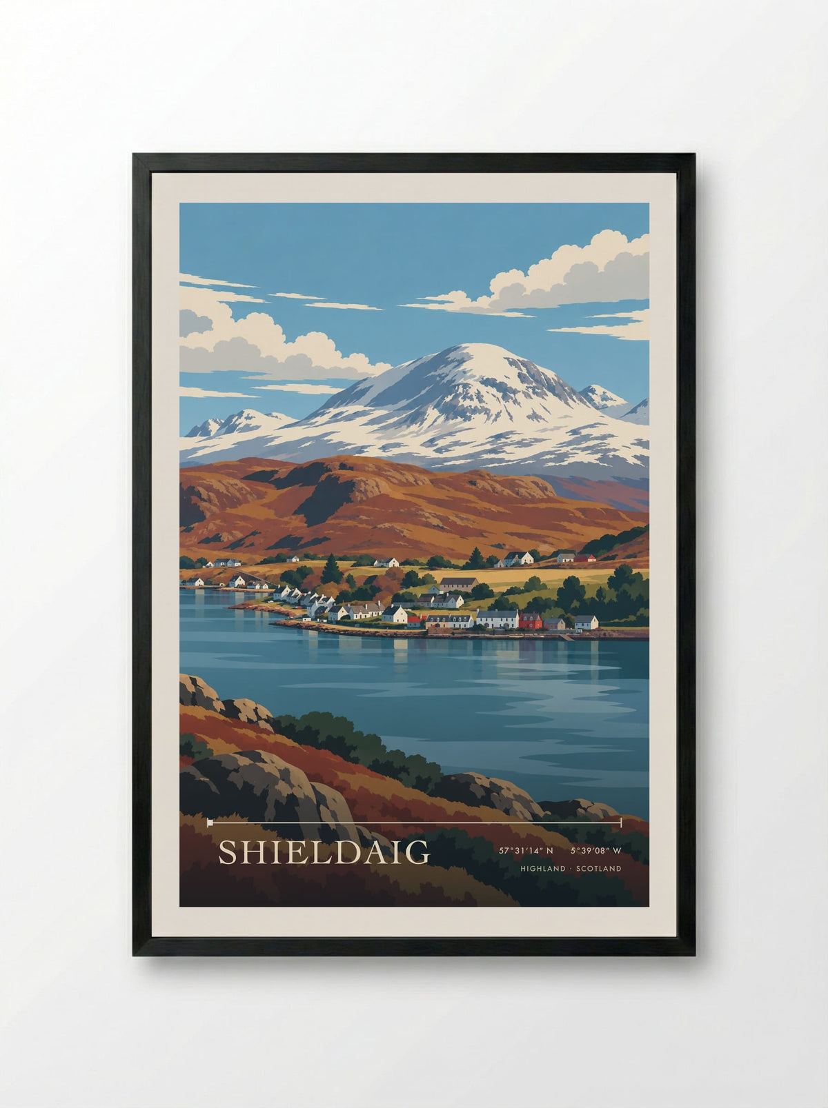 Shieldaig, Highland | Travel Poster - Framed Print Black