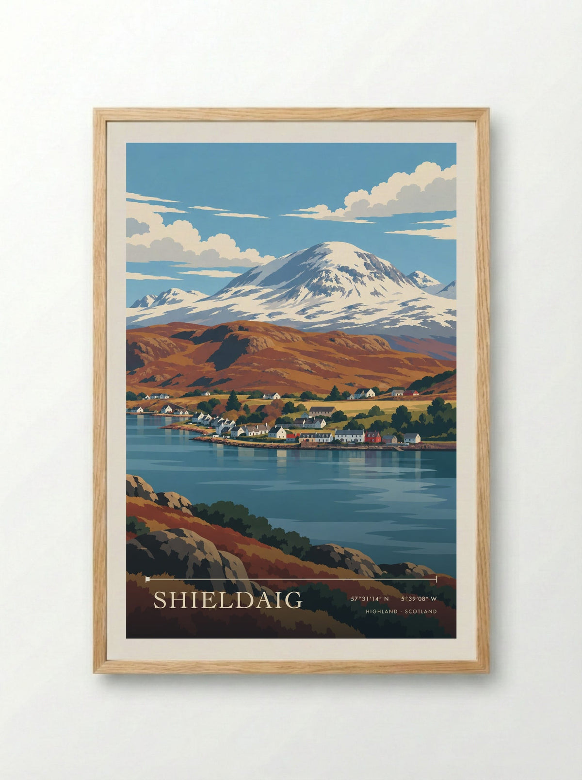 Shieldaig, Highland | Travel Poster - Framed Print Wood