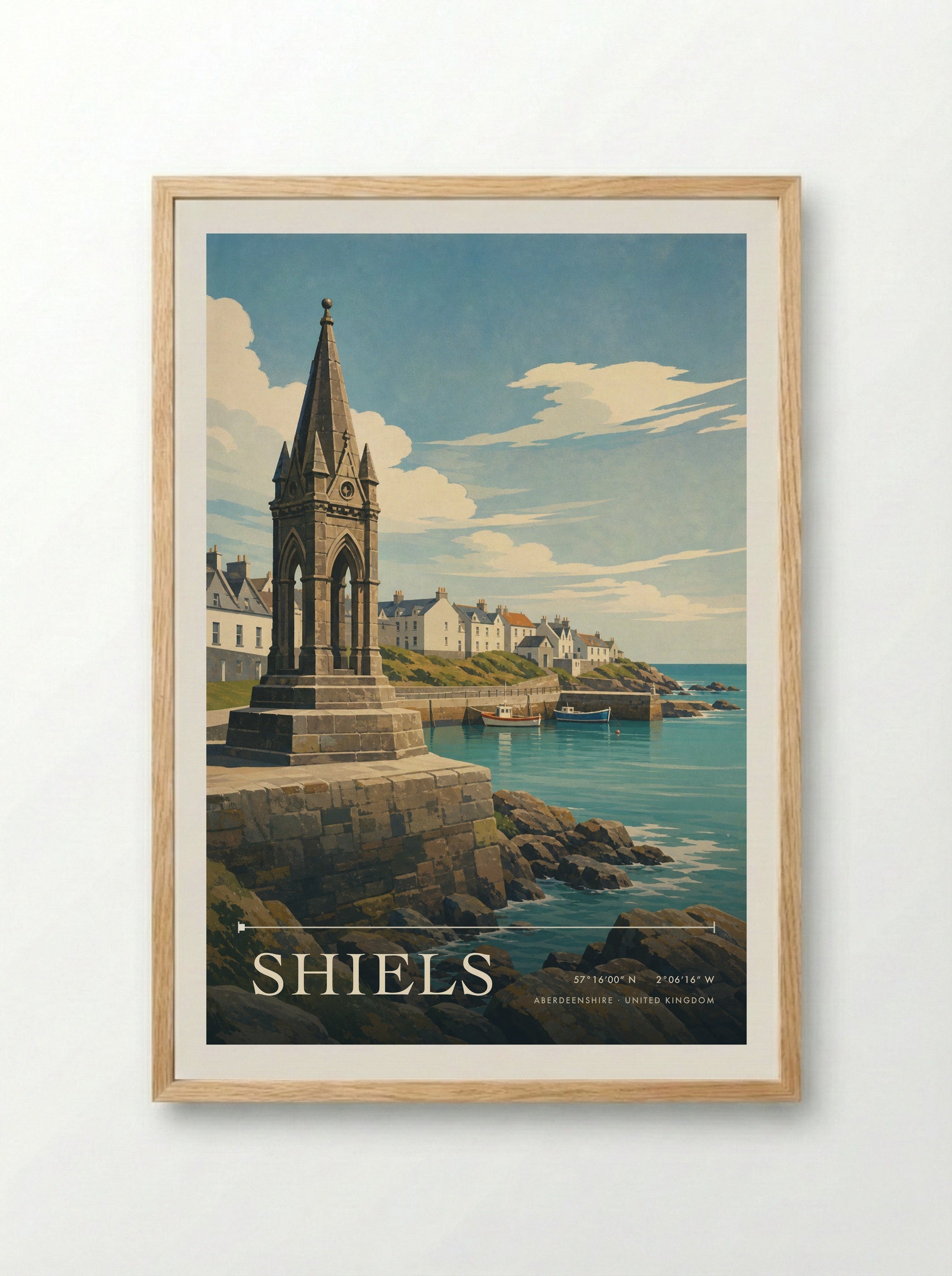 Shiels Aberdeenshire United Kingdom Travel Poster - Framed Print Wood