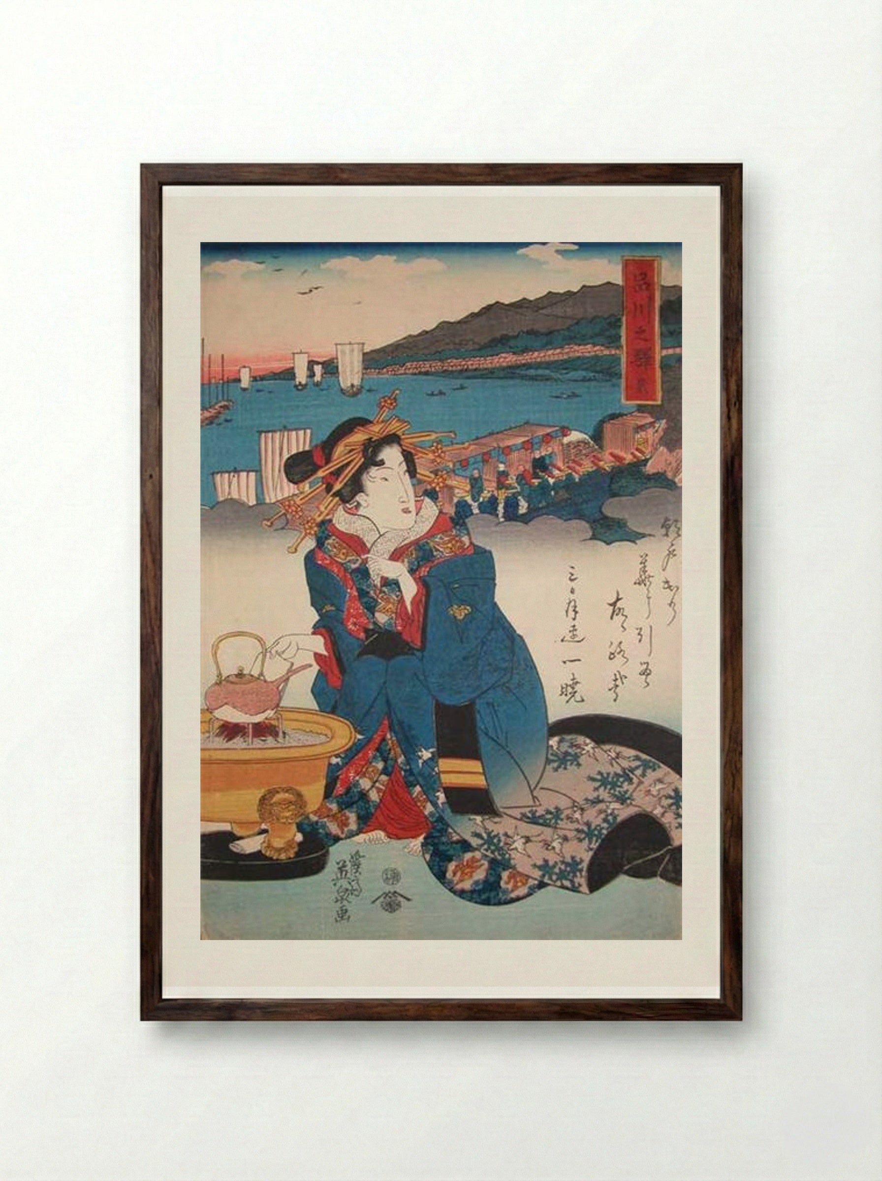 Shinagawa: Hot Tea - Keisai Eisen - Framed Print Dark Wood