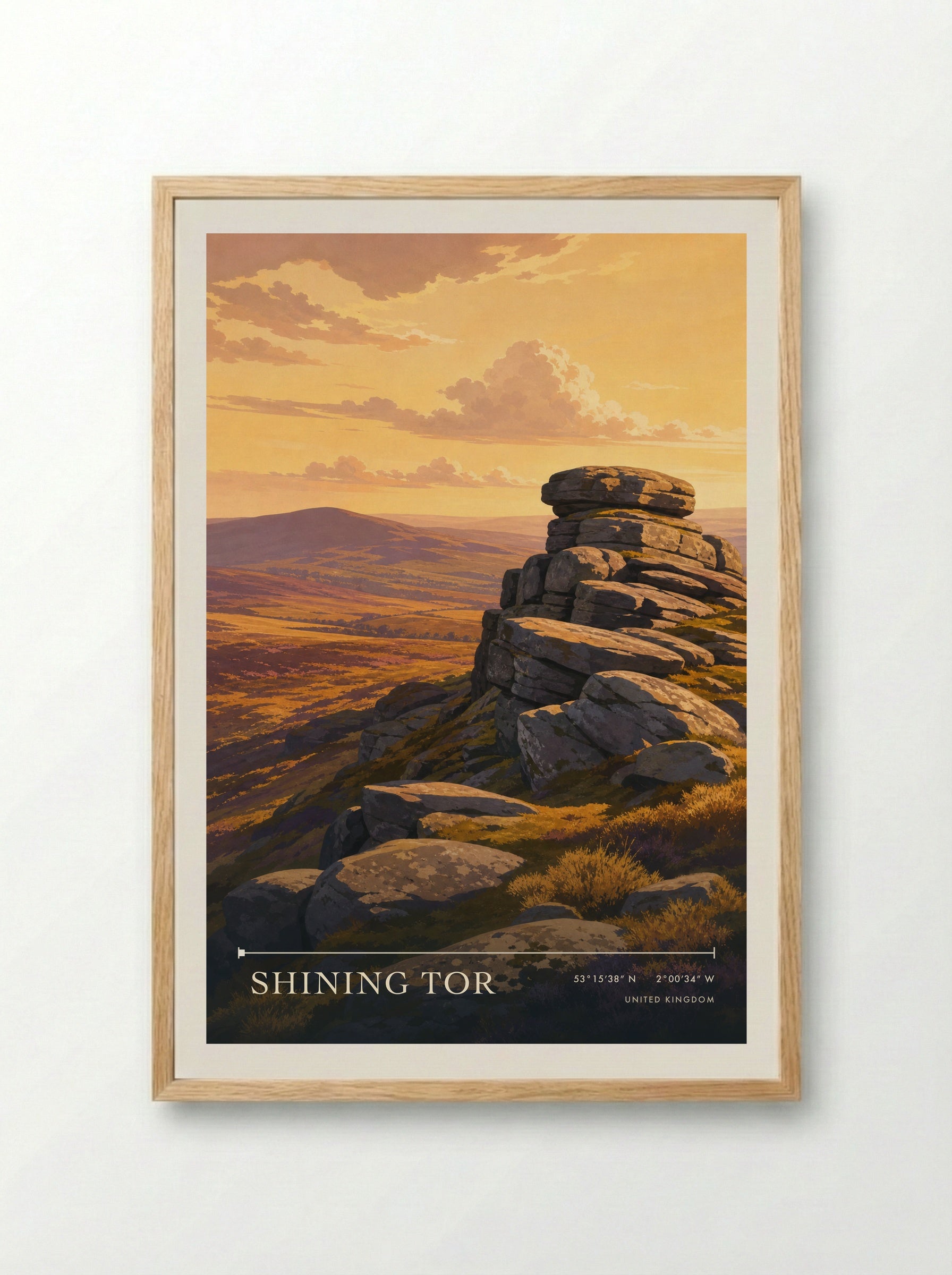 Shining Tor United Kingdom Travel Poster - Framed Print Wood