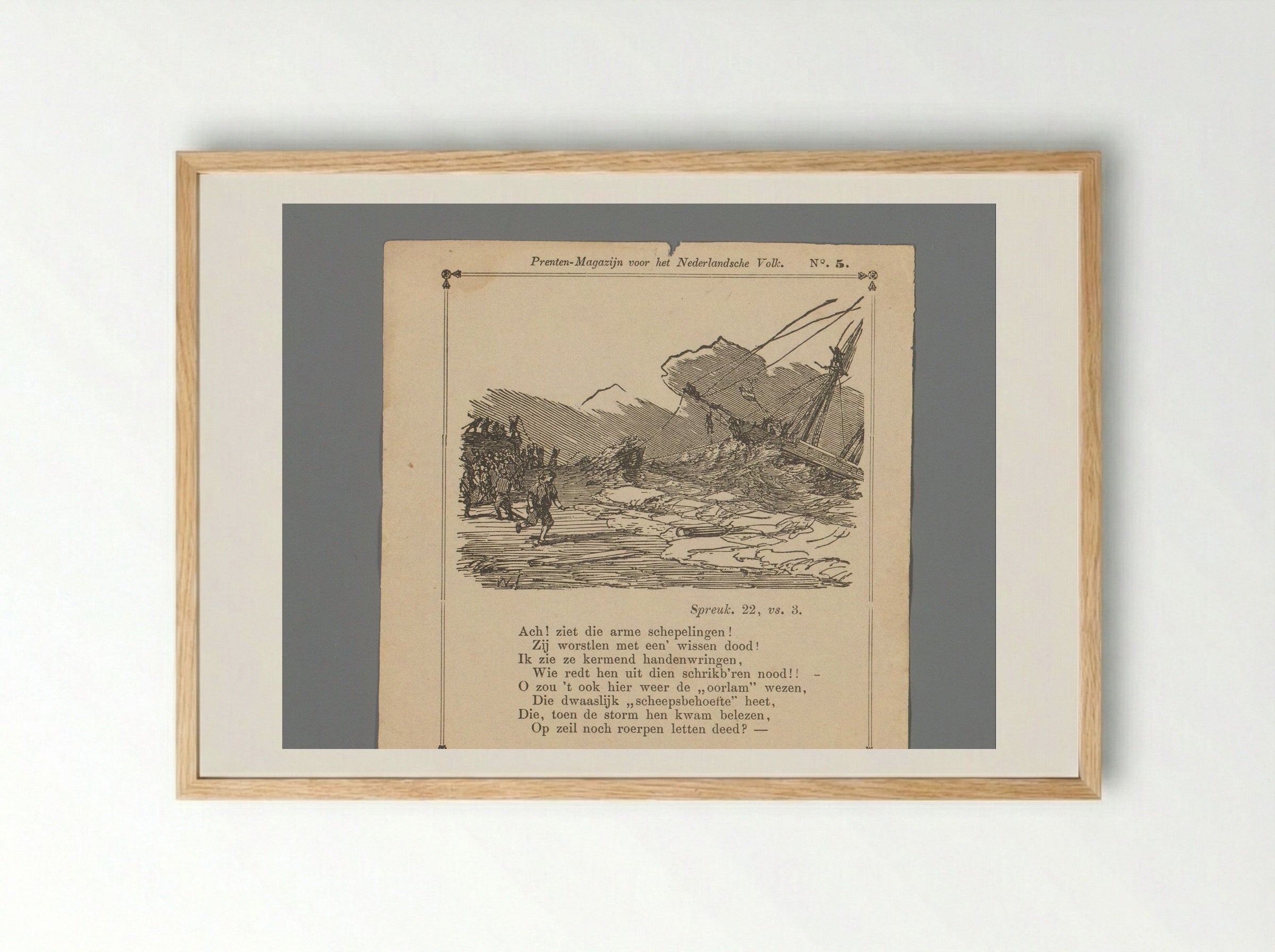 Ship in a Storm with Men Holding Ropes on the Shore - Isaac Weissenbruch - Framed Print Wood