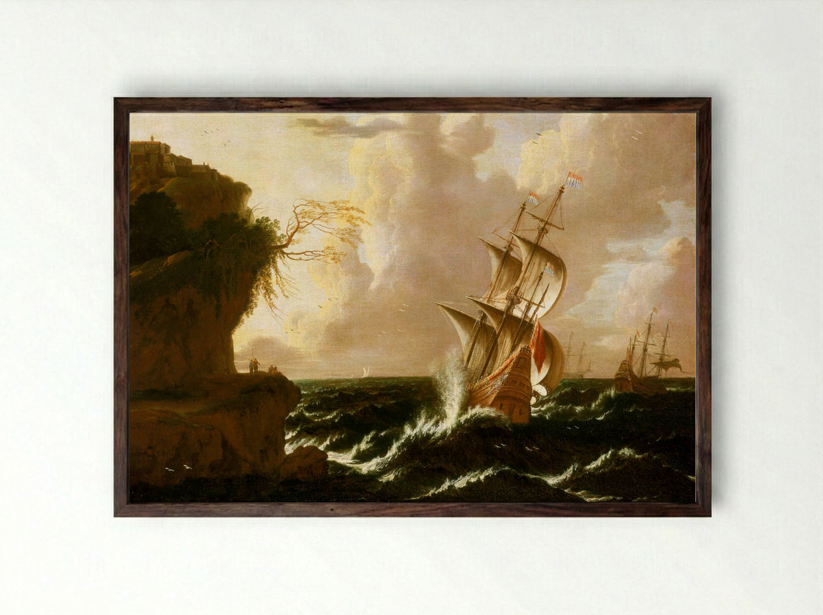 Ship in a Storm - Matthijs van Plattenberg - Framed Print Dark Wood