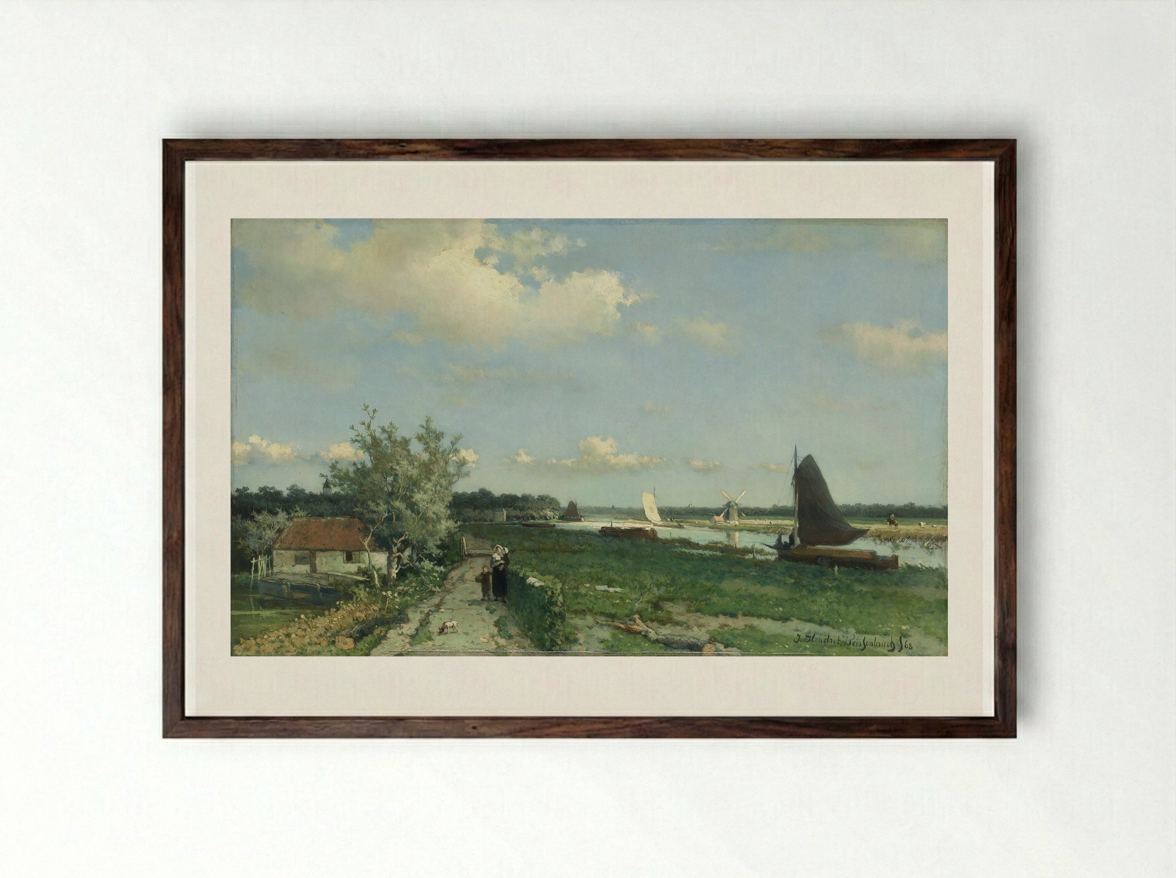 Ship in polder canal - Johan Hendrik Weissenbruch - Framed Print Dark Wood