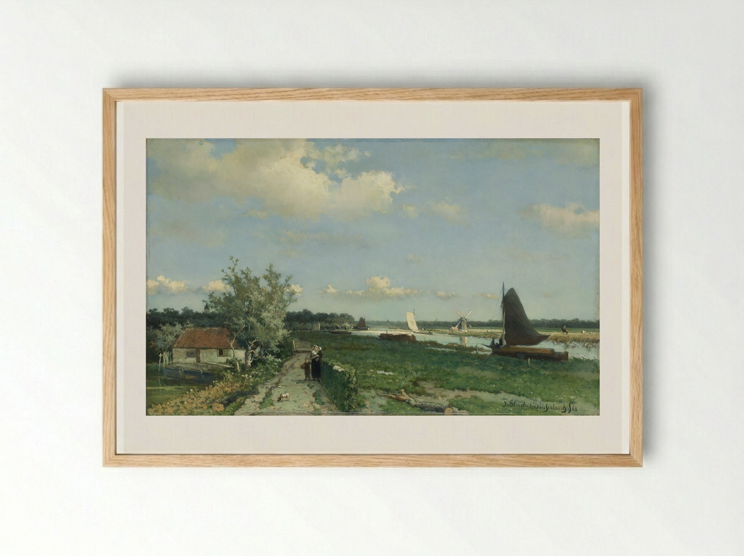 Ship in polder canal - Johan Hendrik Weissenbruch - Framed Print Wood