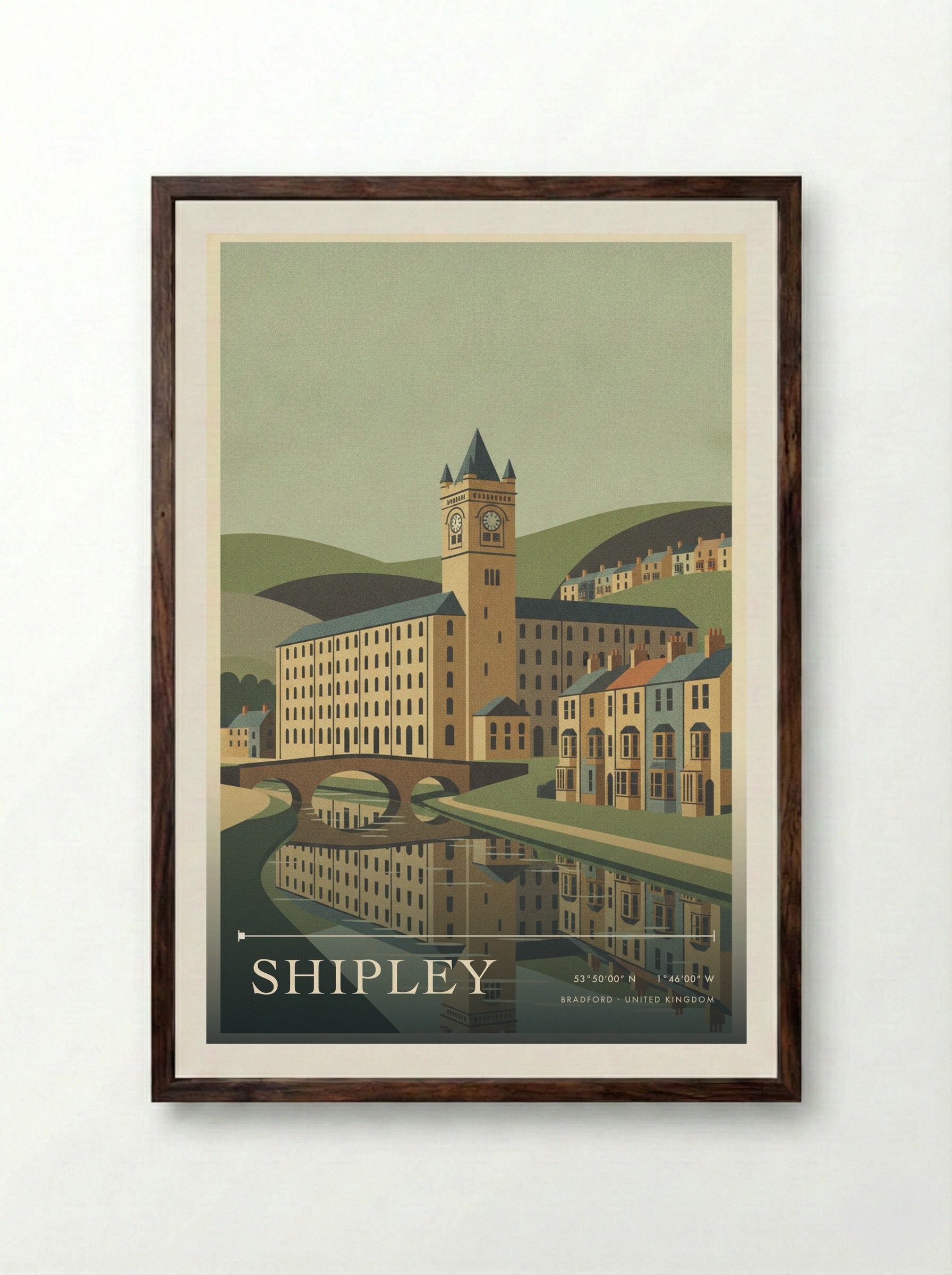 Shipley Bradford United Kingdom Travel Poster - Framed Print Dark Wood