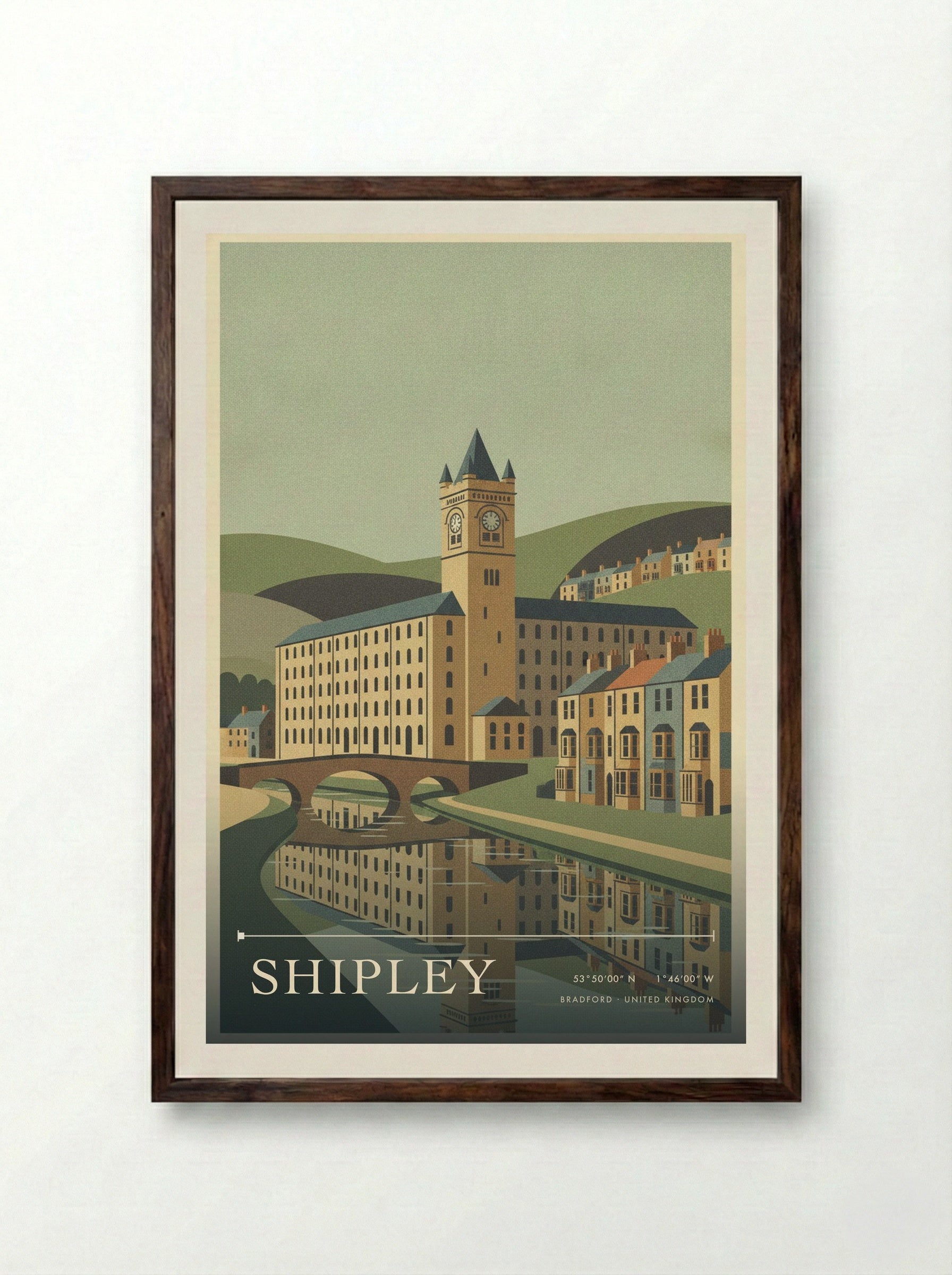 Shipley Bradford United Kingdom Travel Poster - Framed Print Dark Wood