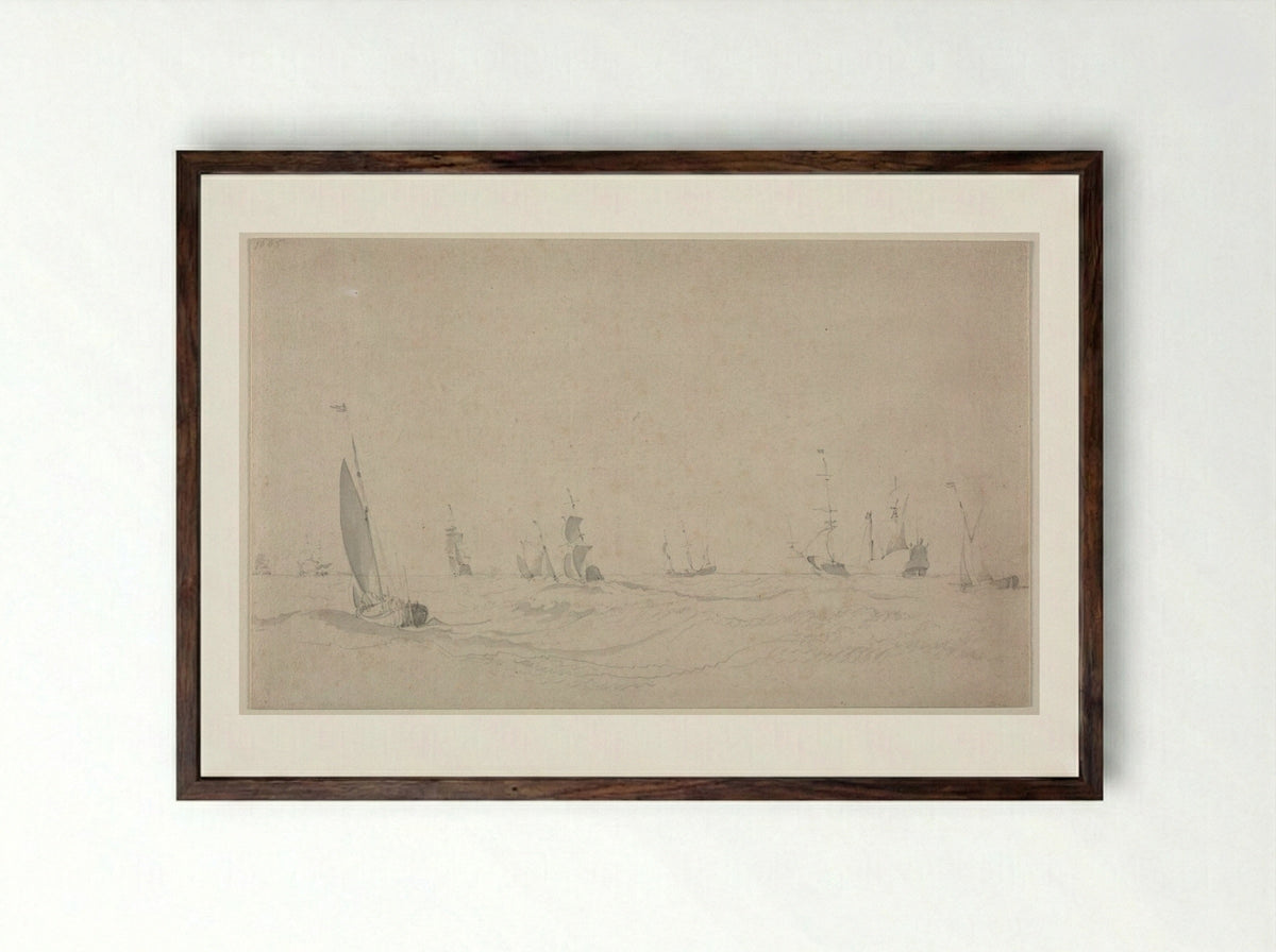 Shipping on a Rough Sea - Willem van de Velde the Elder - Framed Print Dark Wood