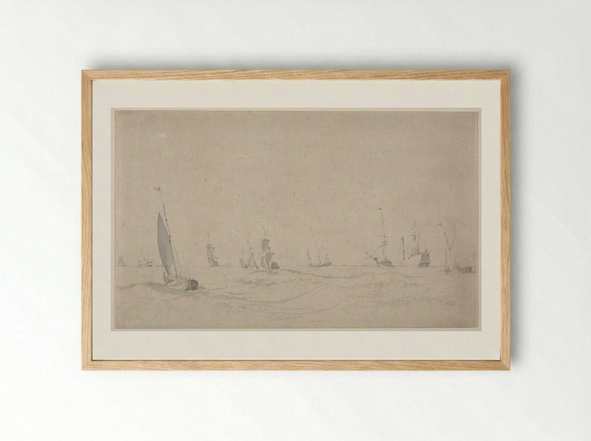 Shipping on a Rough Sea - Willem van de Velde the Elder - Framed Print Wood