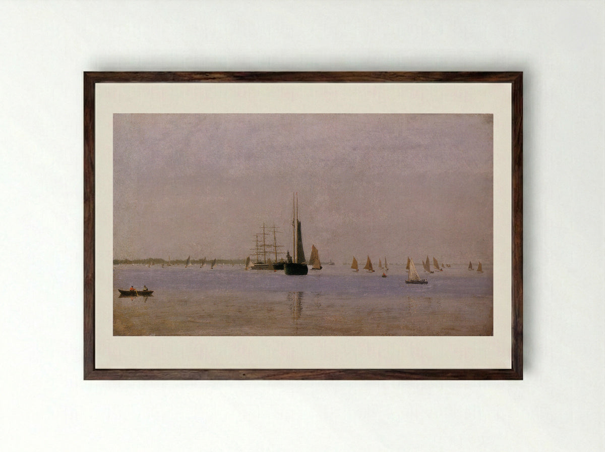 Ships and Sailboats on the Delaware - Thomas Eakins - Framed Print Dark Wood