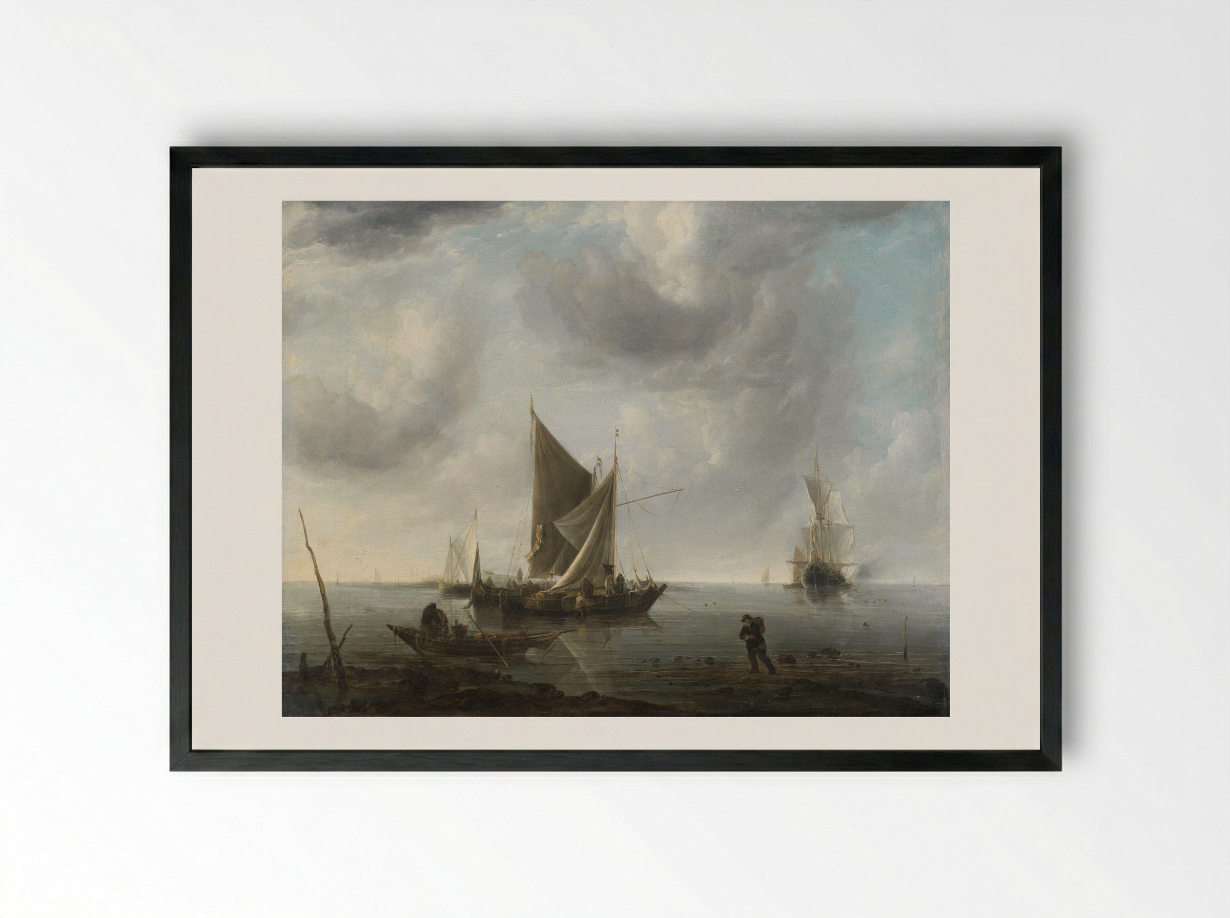 Ships at Anchor in a Calm - Jan van de Cappelle - Framed Print Black