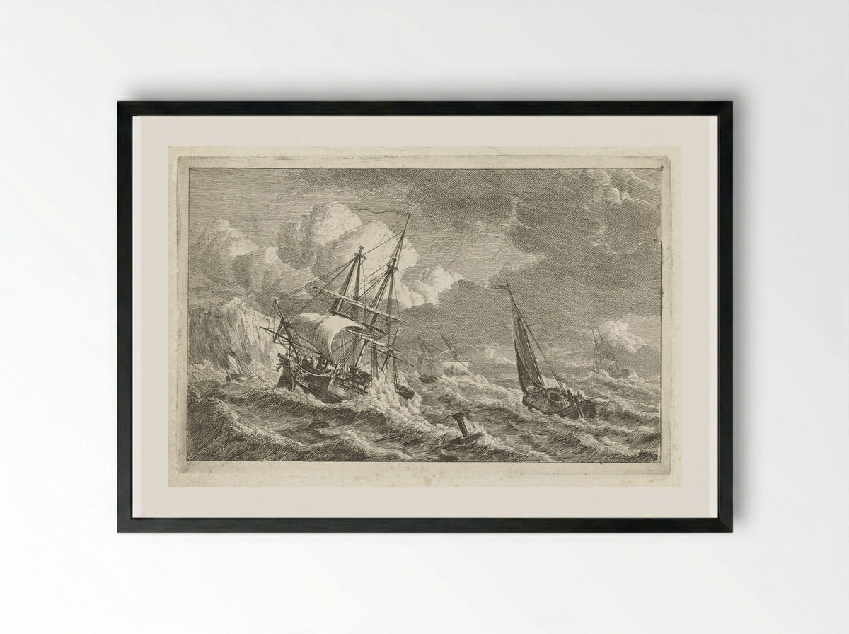 Ships in Distress off a Rocky Coast - Gerrit Groenewegen - Framed Print Black