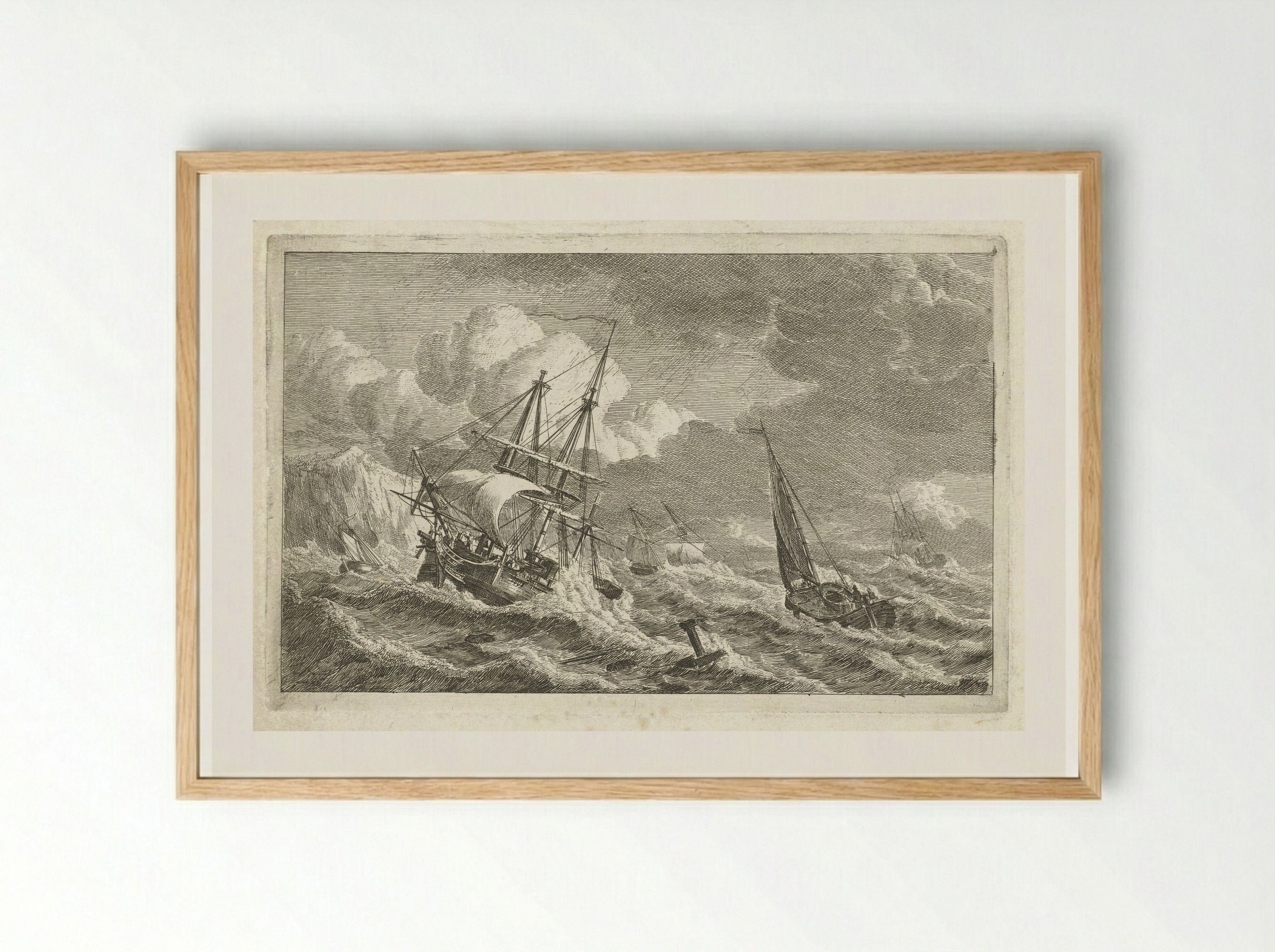 Ships in Distress off a Rocky Coast - Gerrit Groenewegen - Framed Print Wood