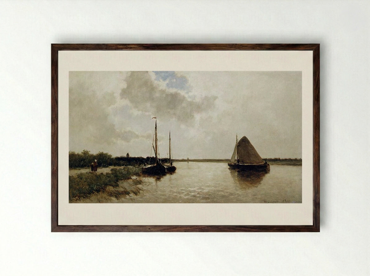Ships on a Canal - Johan Hendrik Weissenbruch - Framed Print Dark Wood