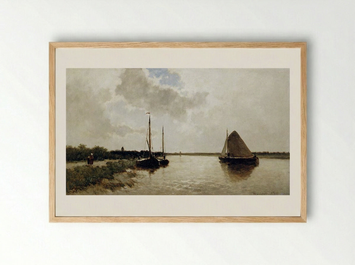 Ships on a Canal - Johan Hendrik Weissenbruch - Framed Print Wood