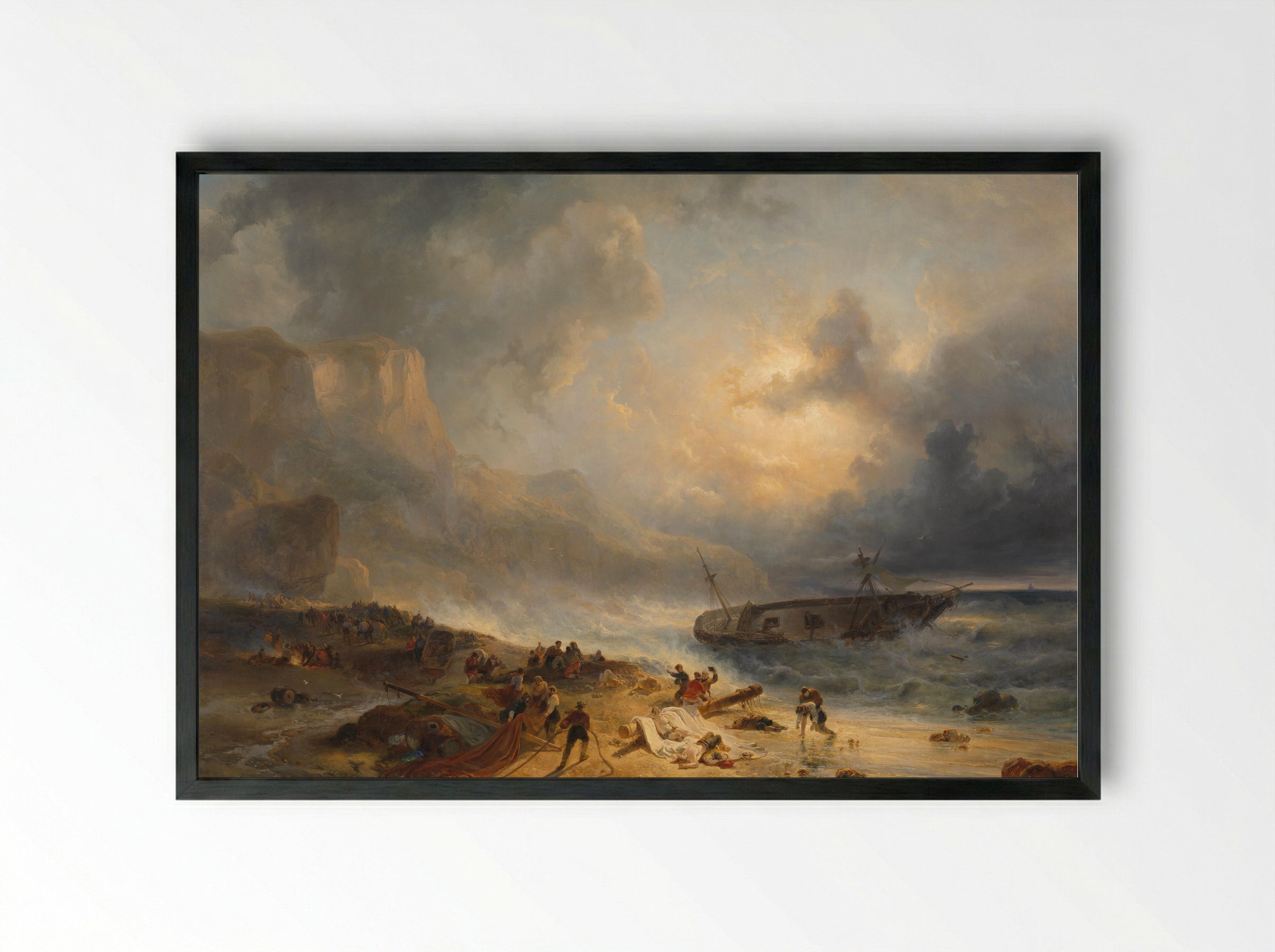 Shipwreck on a Rocky Coast - Wijnand Nuijen - Framed Print Black