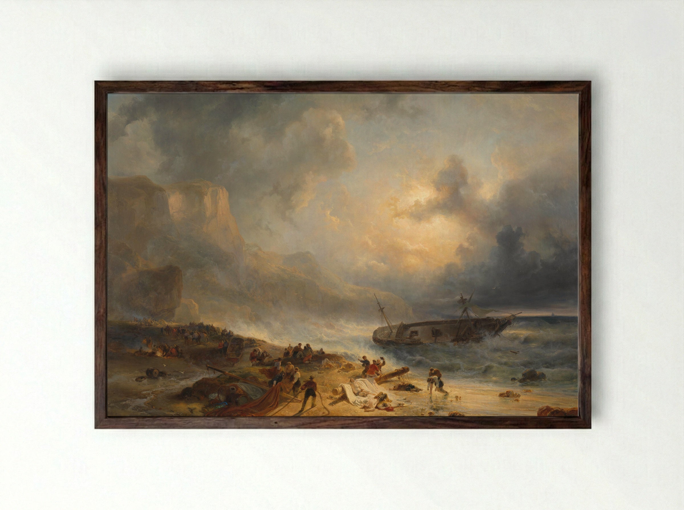 Shipwreck on a Rocky Coast - Wijnand Nuijen - Framed Print Dark Wood