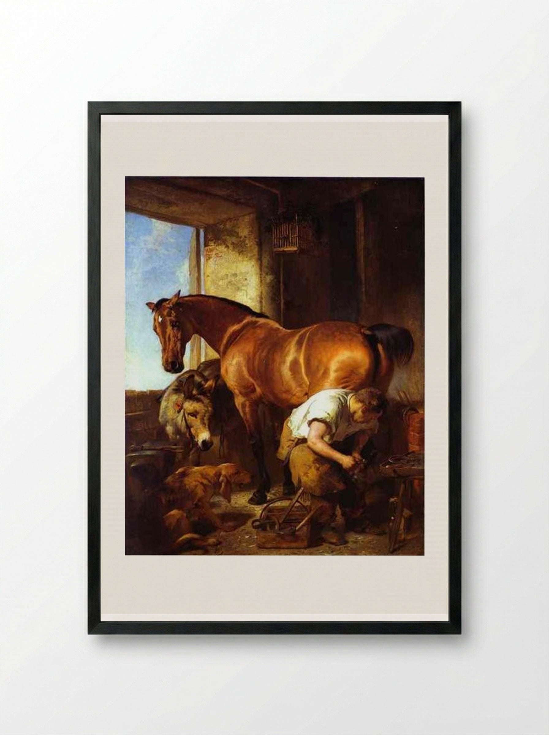Shoeing - Edwin Henry Landseer - Framed Print Black
