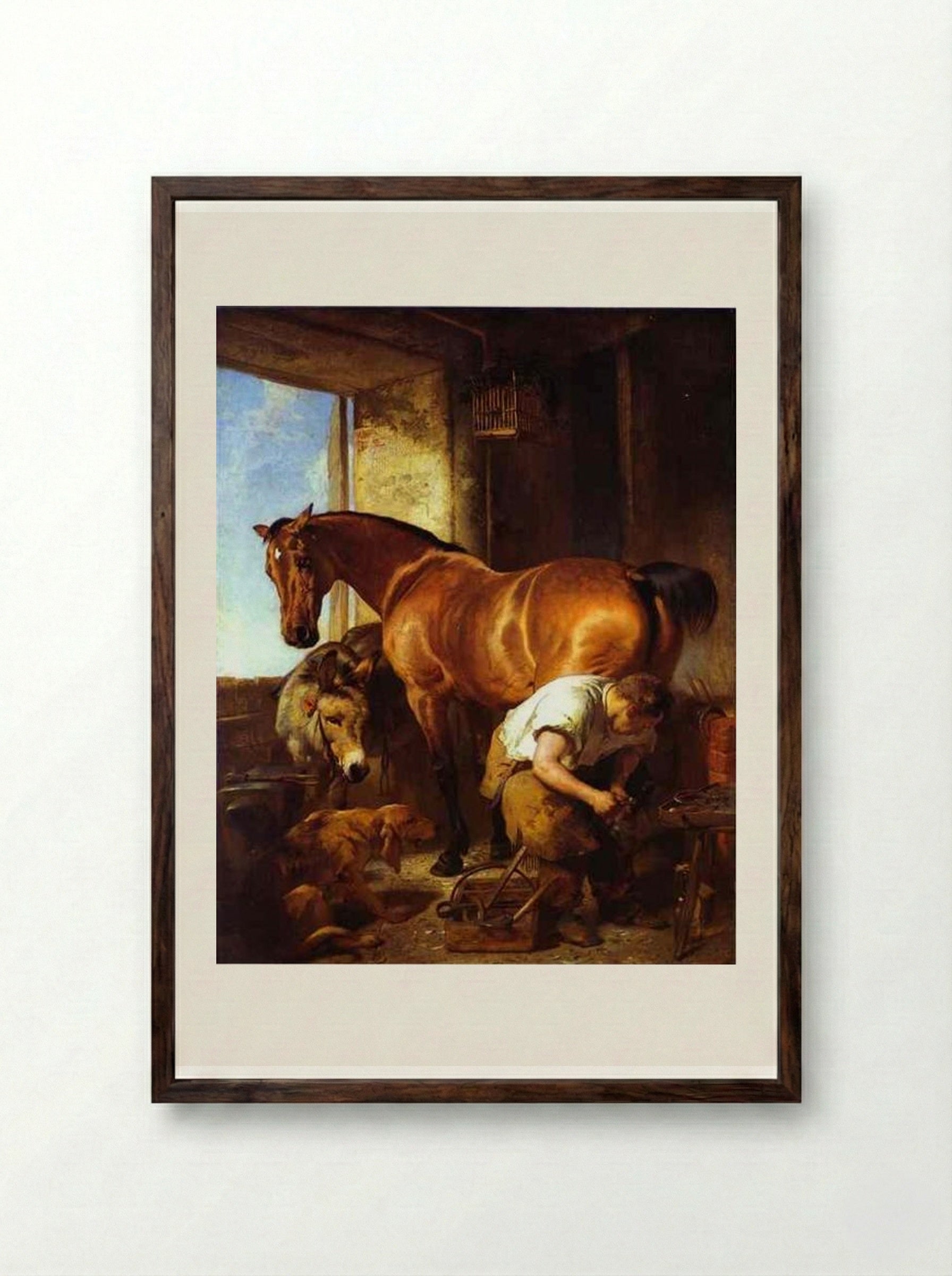 Shoeing - Edwin Henry Landseer - Framed Print Dark Wood