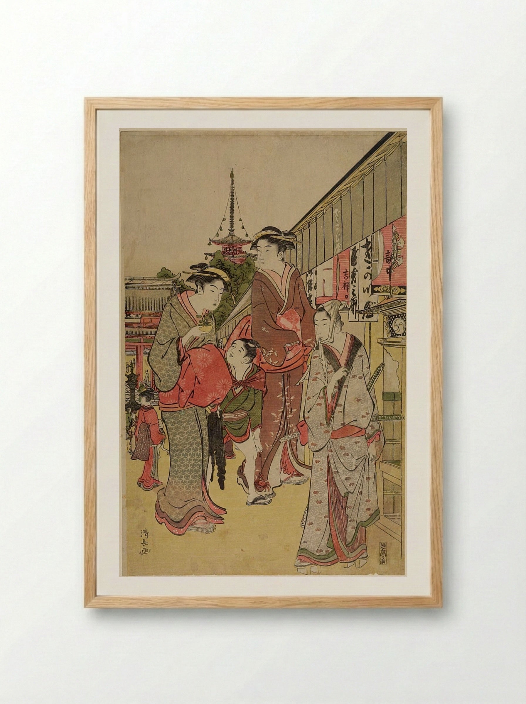 Shopping in Asakusa - Torii Kiyonaga - Framed Print Wood