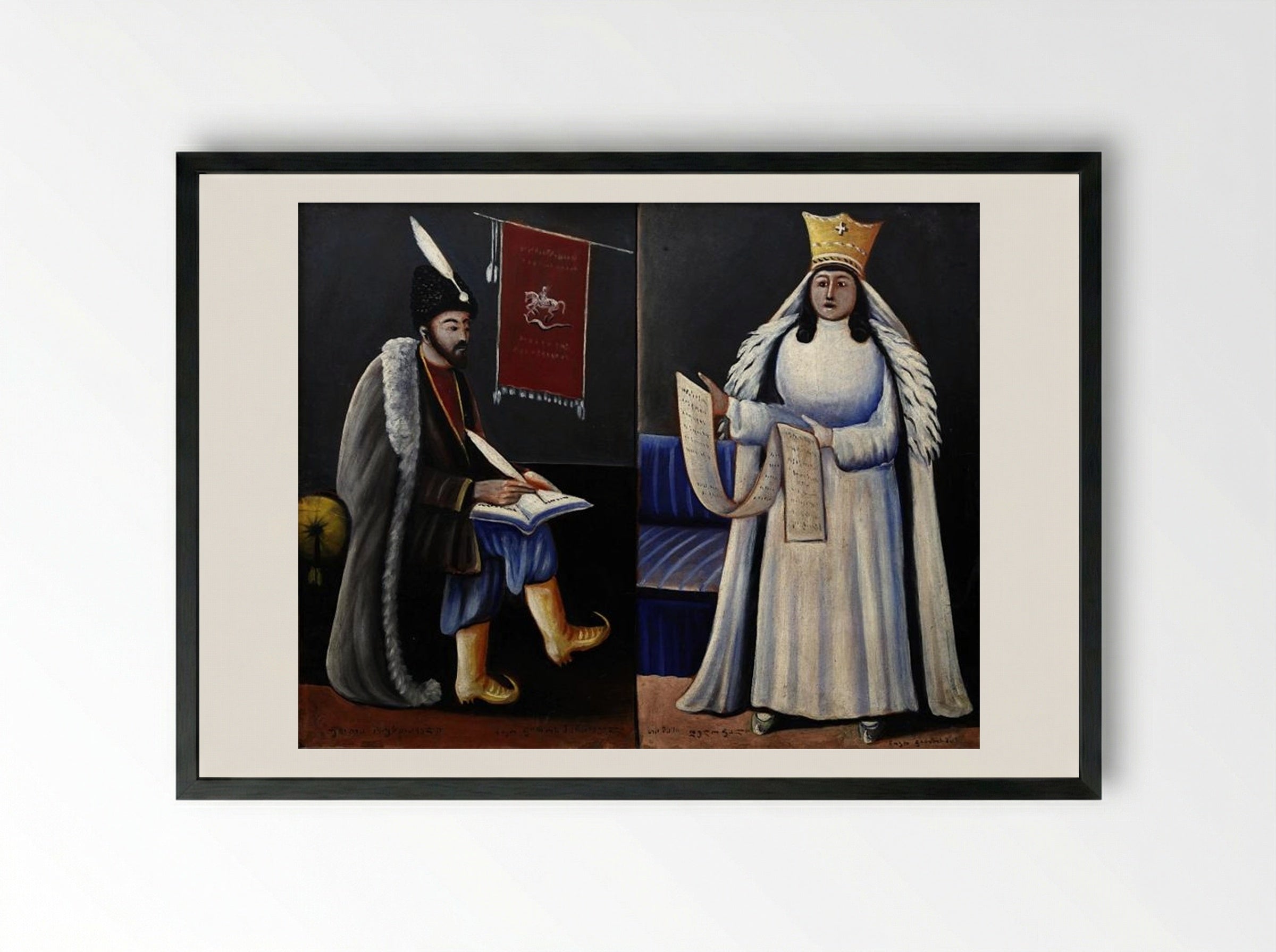 Shota Rustaveli and Queen Tamar - Niko Pirosmani - Framed Print Black