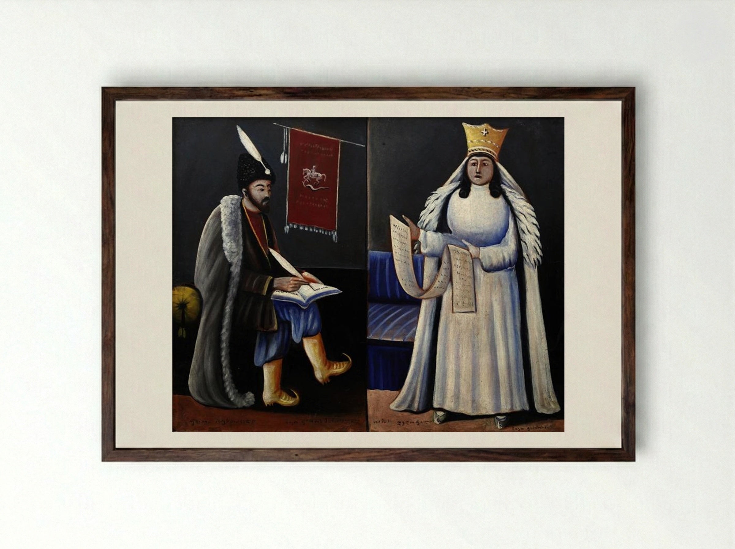 Shota Rustaveli and Queen Tamar - Niko Pirosmani - Framed Print Dark Wood