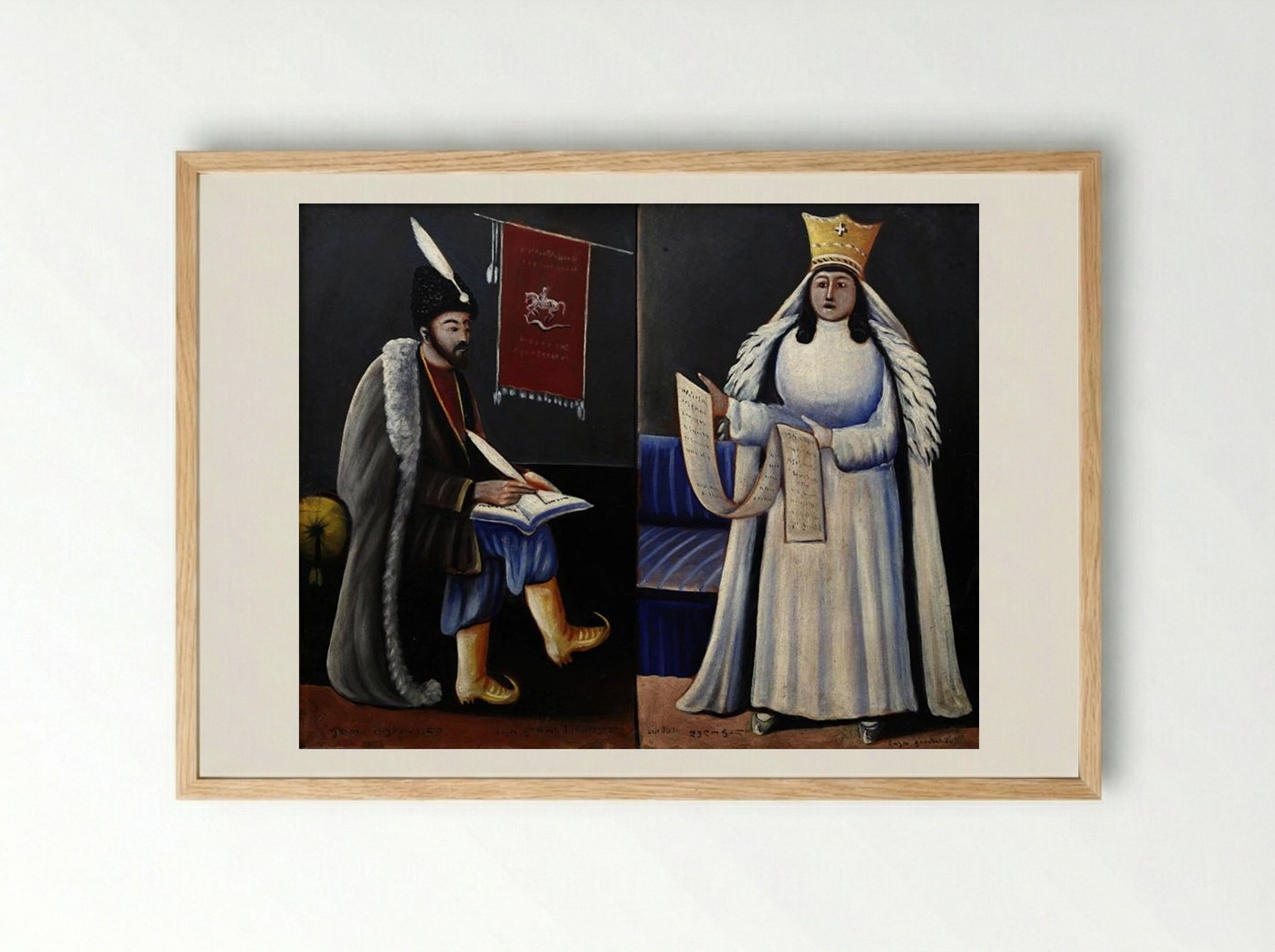 Shota Rustaveli and Queen Tamar - Niko Pirosmani - Framed Print Wood
