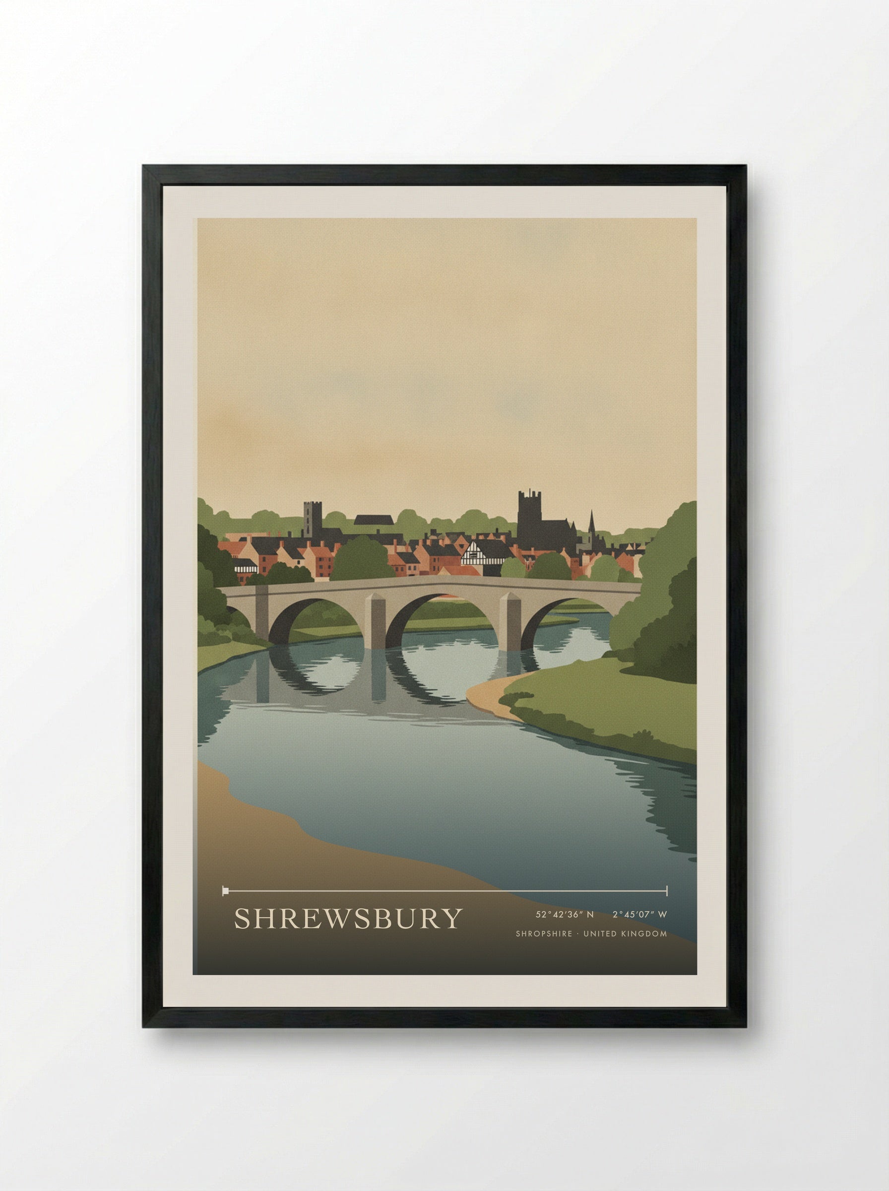 Shrewsbury Shropshire United Kingdom Travel Poster - Framed Print Black