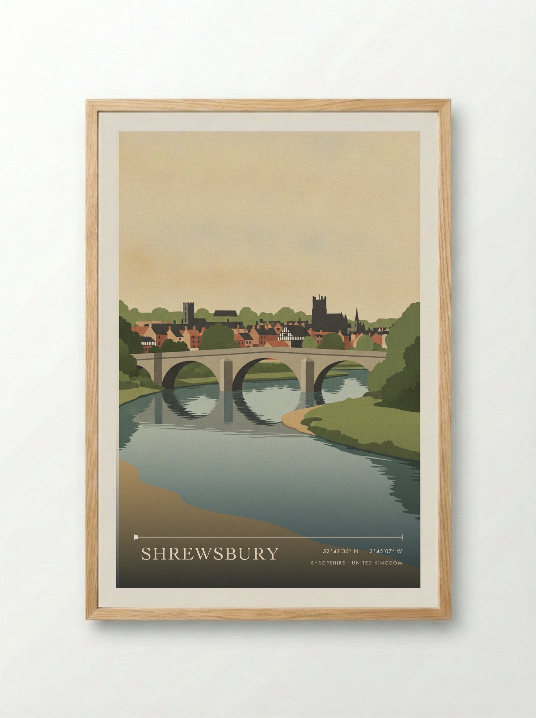 Shrewsbury Shropshire United Kingdom Travel Poster - Framed Print Wood