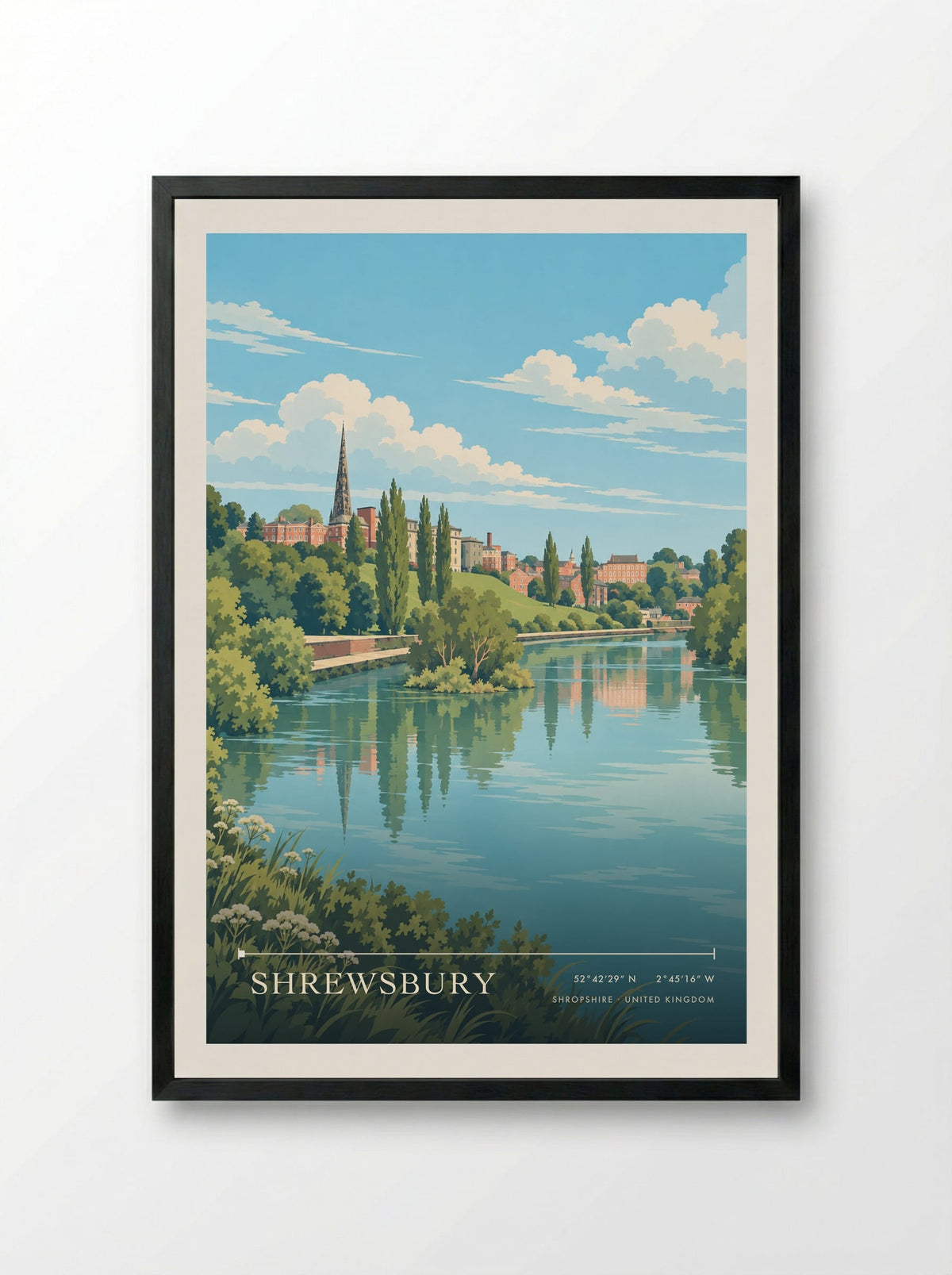 Shrewsbury, Shropshire | Travel Poster - Framed Print Black